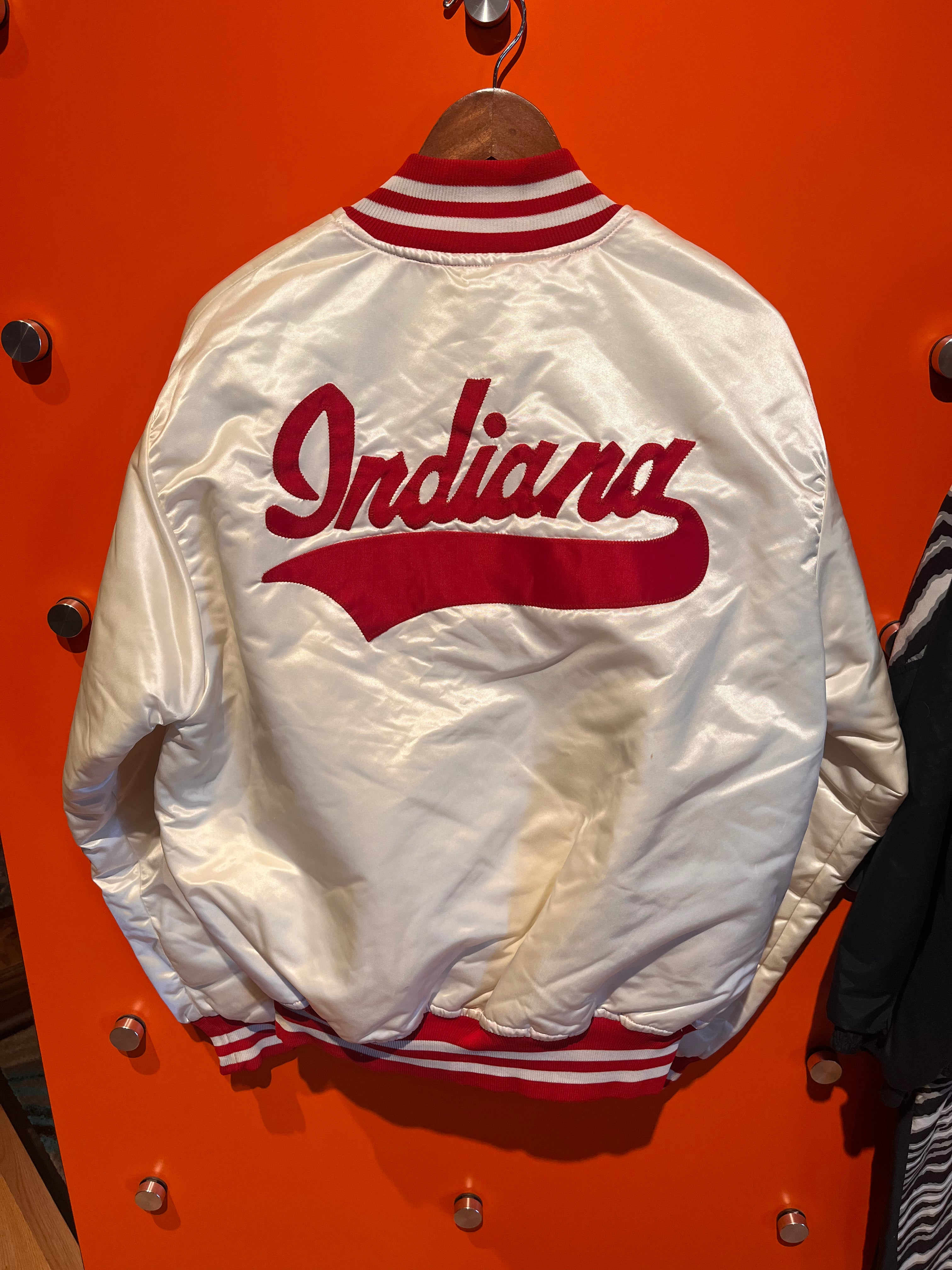 Vintage Indiana University IU Hoosiers White Script Satin Jacket Snap Jacket: XL