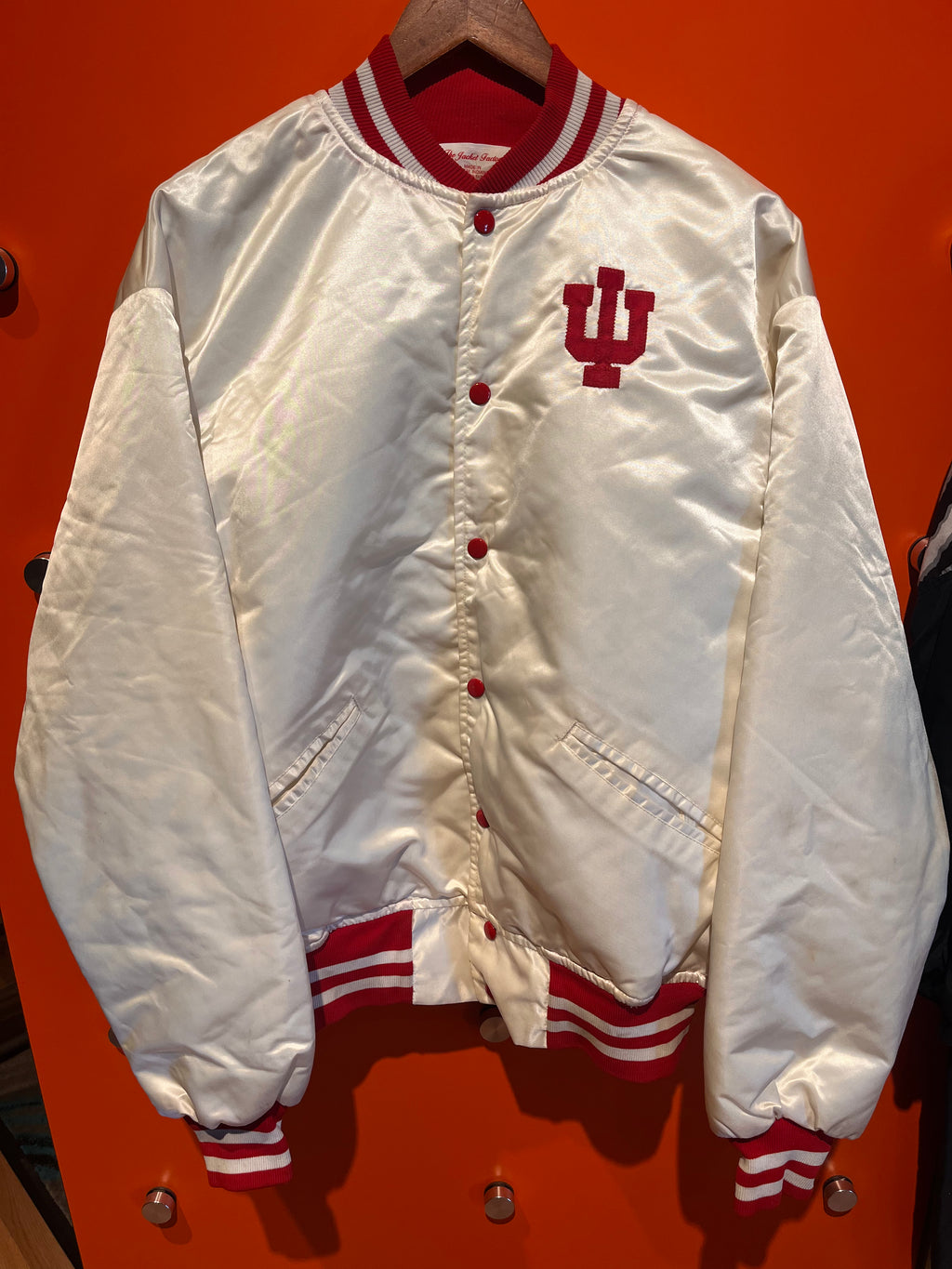 Vintage Indiana University IU Hoosiers White Script Satin Jacket Snap Jacket: XL