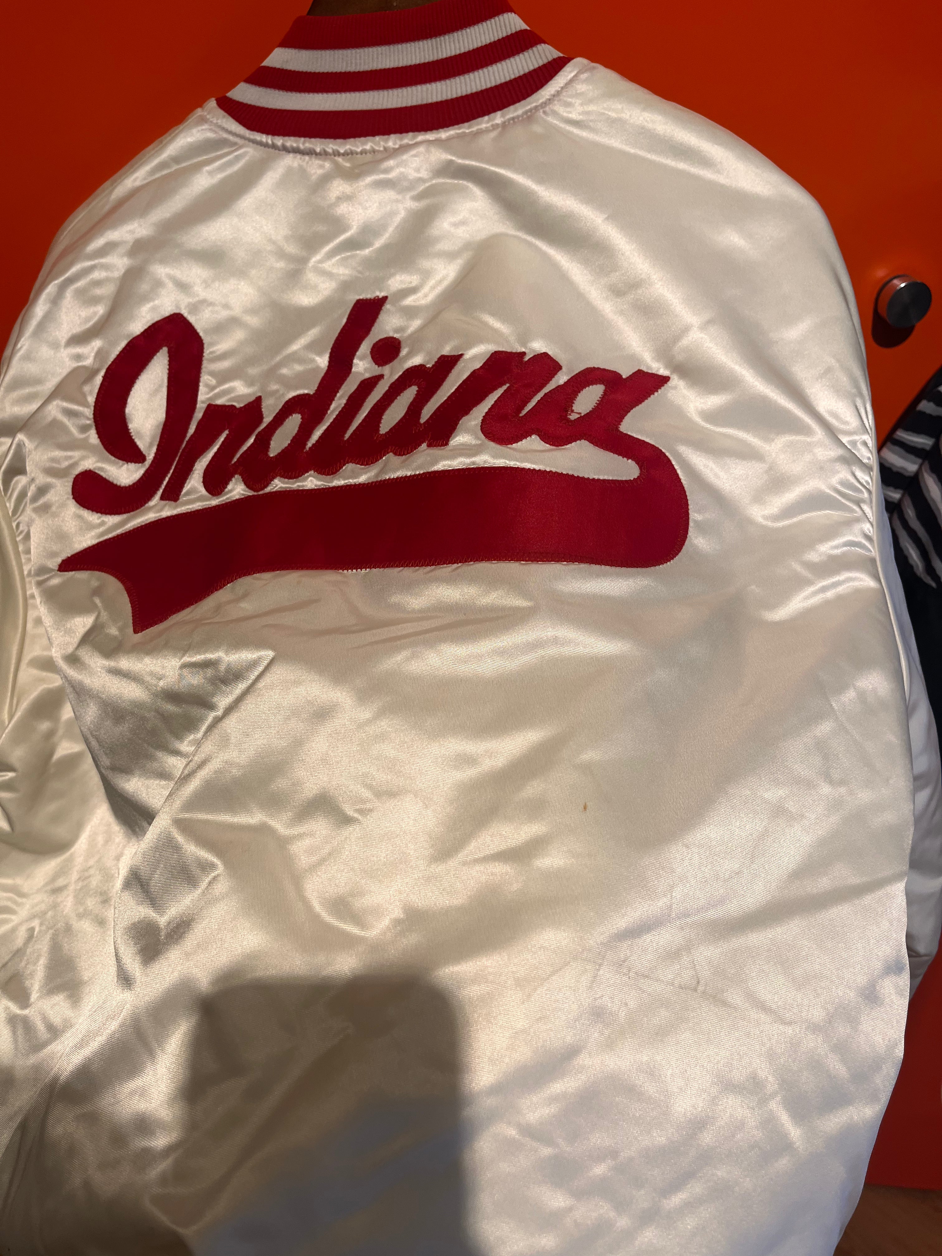 Vintage Indiana University IU Hoosiers White Script Satin Jacket Snap Jacket: XL