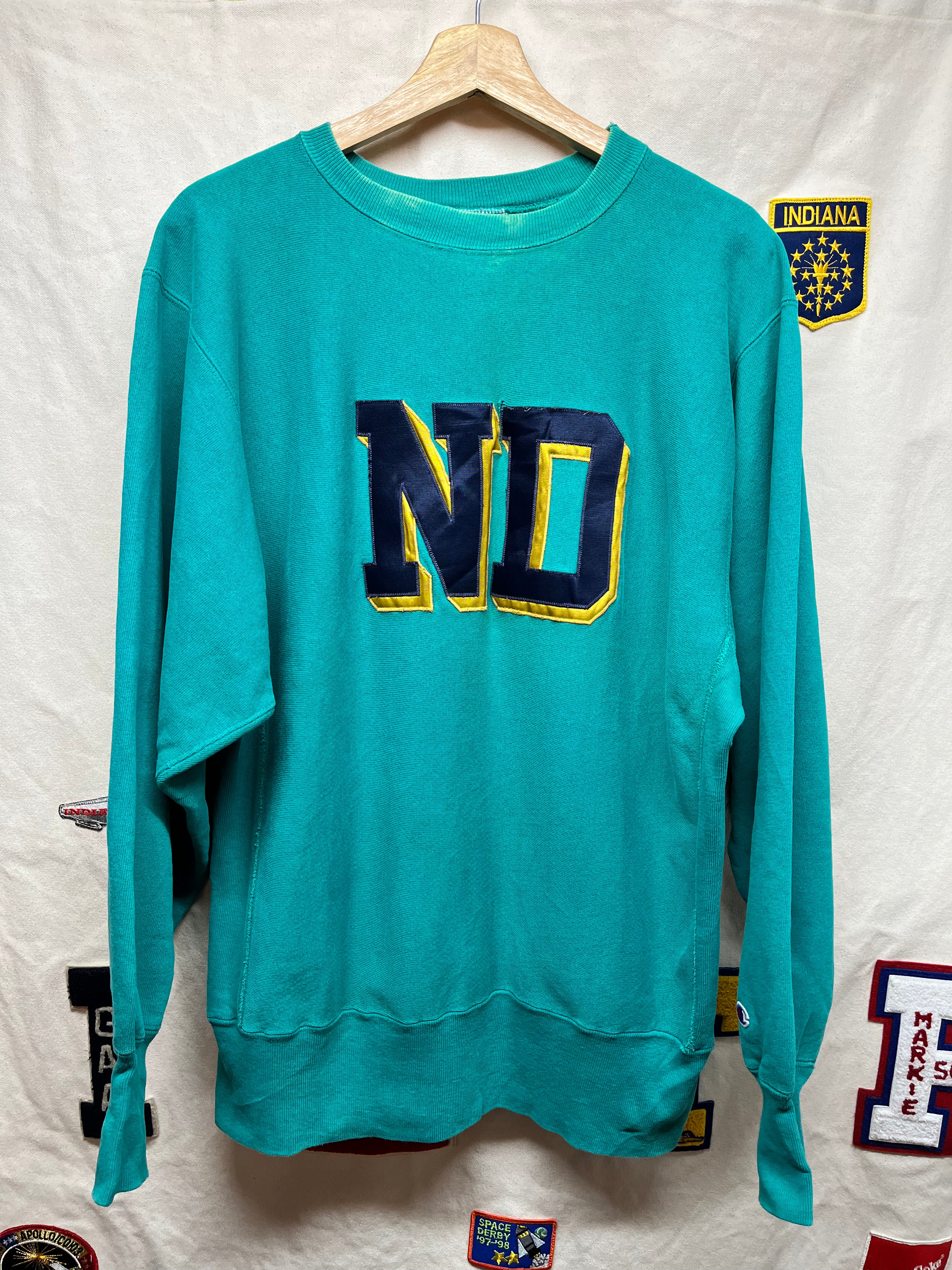 Vintage University of Notre Dame Fighting Irish 90’s Teal Champion Reverse Weave Crewneck Sweatshirt: Large