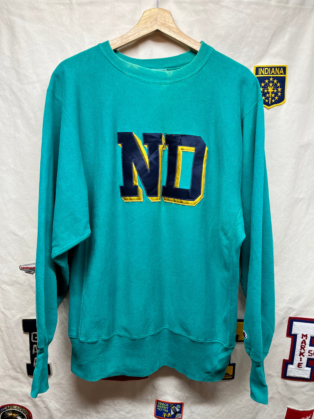 Vintage University of Notre Dame Fighting Irish 90’s Teal Champion Reverse Weave Crewneck Sweatshirt: Large