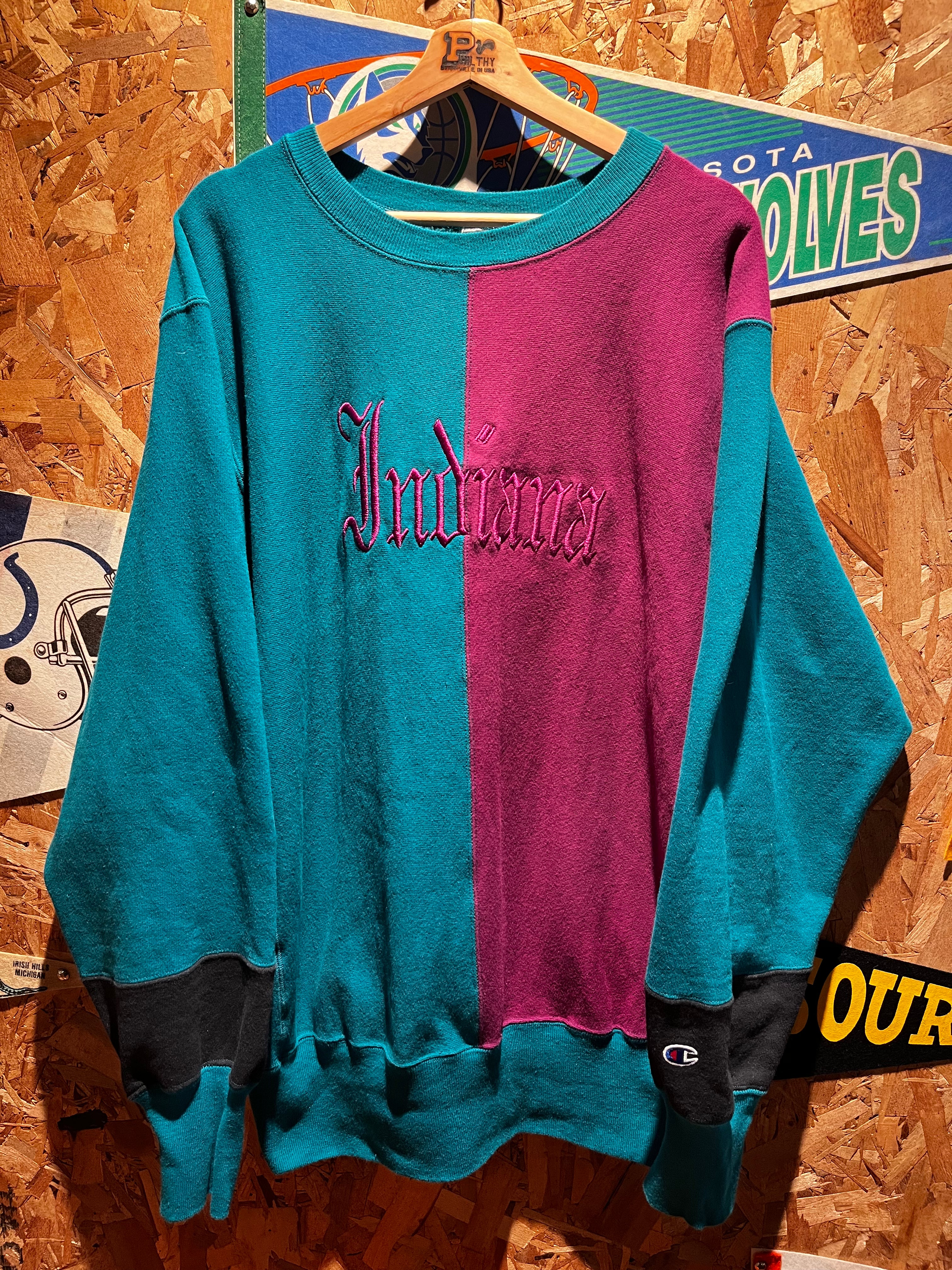 Vintage Indiana Champion Reverse Weave 90’s Split Teal Purple: XL