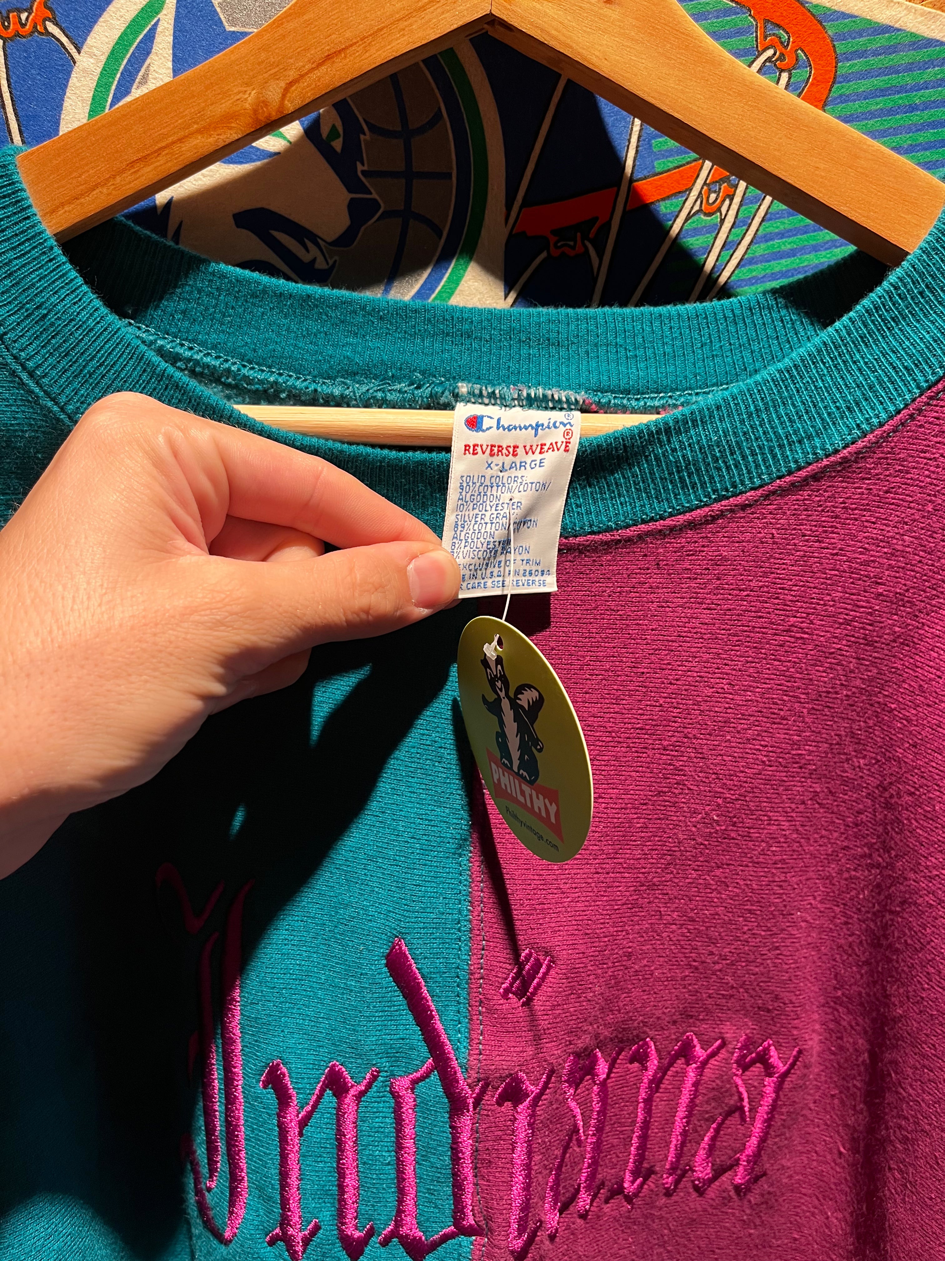 Vintage Indiana Champion Reverse Weave 90’s Split Teal Purple: XL