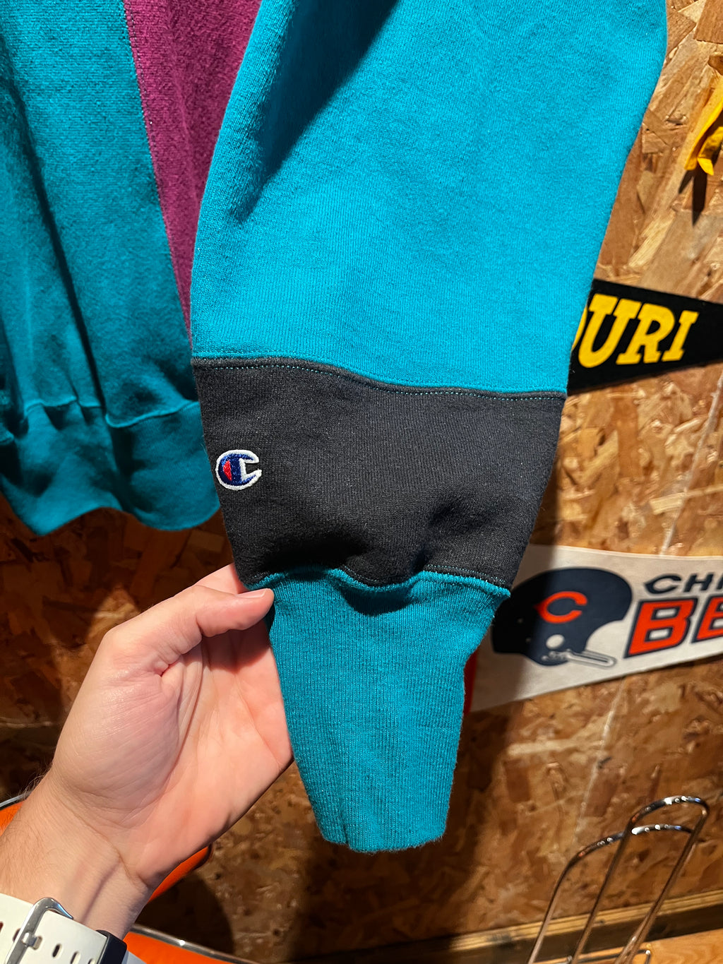 Vintage Indiana Champion Reverse Weave 90’s Split Teal Purple: XL