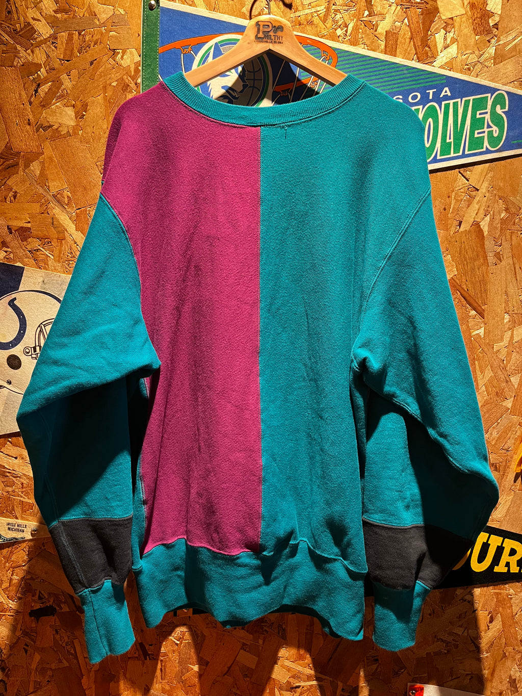 Vintage Indiana Champion Reverse Weave 90’s Split Teal Purple: XL