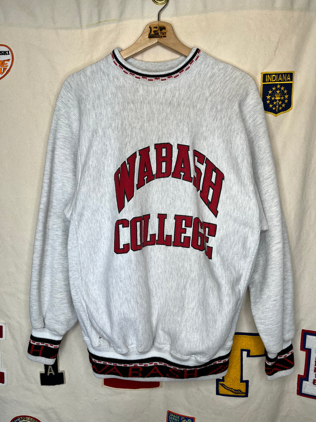 Vintage Wabash College Pro Weave Ribknit Cuffs Ringer Sweatshirt: XL
