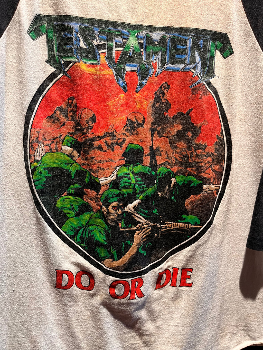 Vintage Testament Do or Die Military Graphic 80's Raglan Band T-Shirt: XL