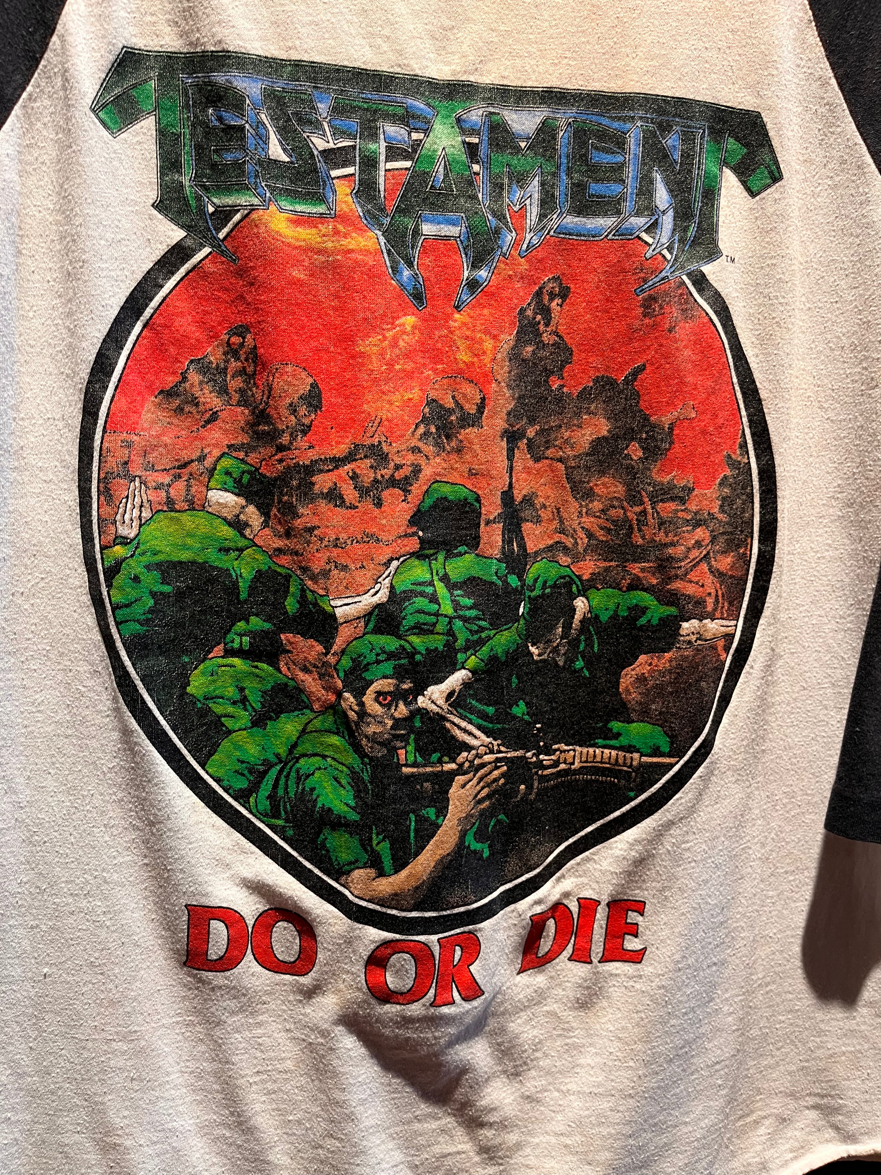 Vintage Testament Do or Die Military Graphic 80's Raglan Band T-Shirt: XL