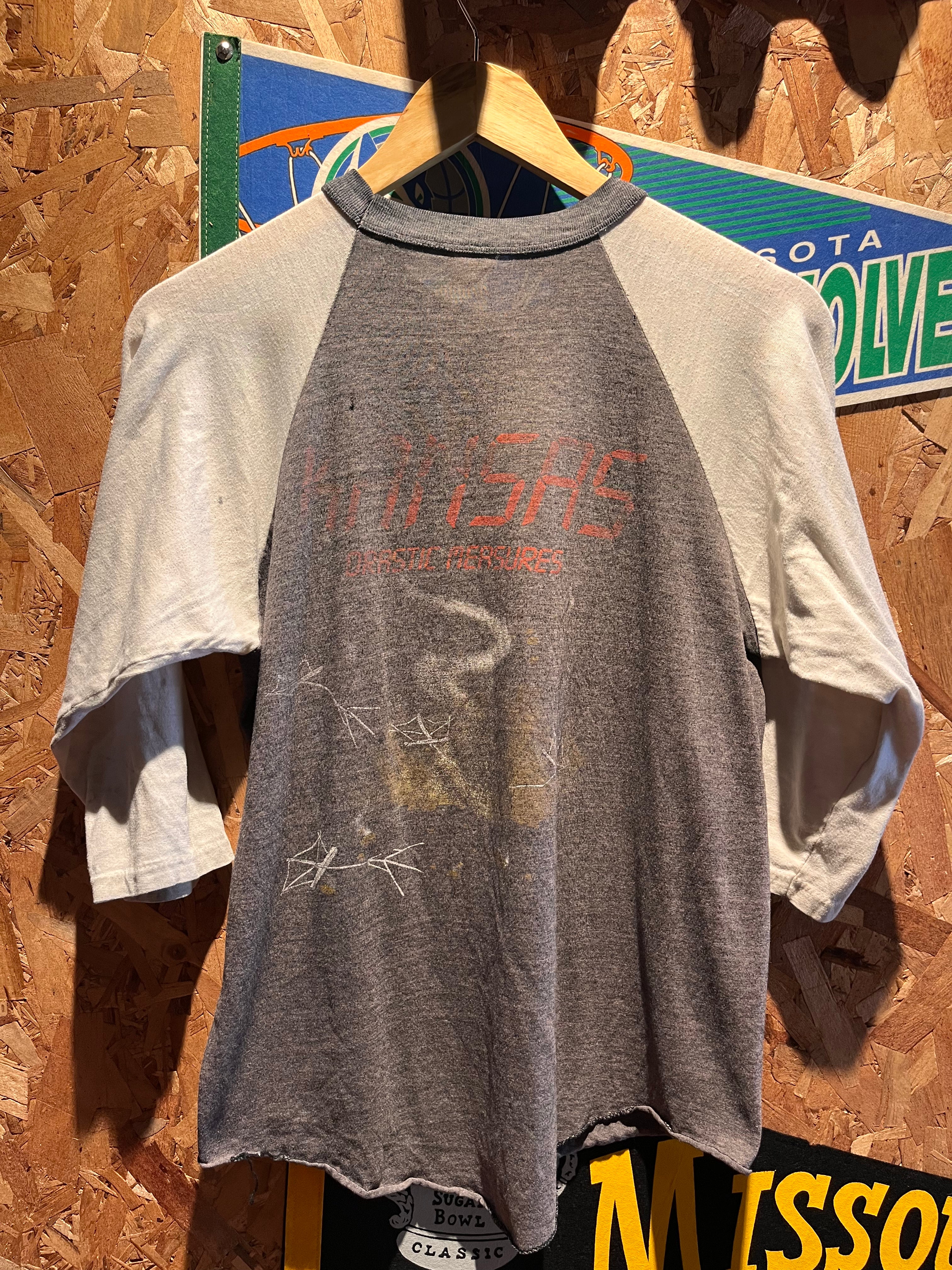 Vintage Kansas Drastic Measures Band Raglan Distressed Faded 80's T-Shirt