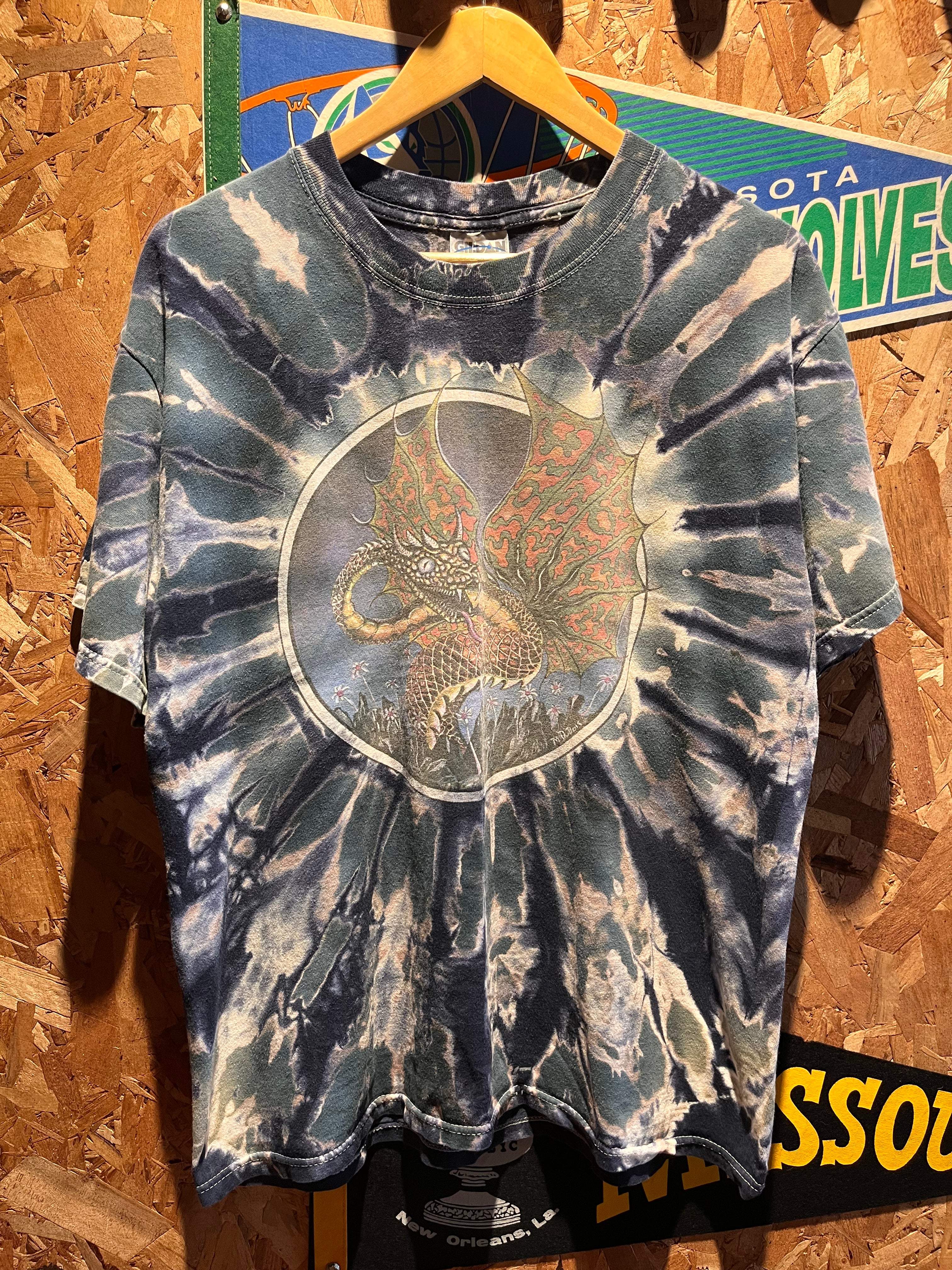 Vintage M. Dubois Tie Dye Dragon Graphic T-Shirt: Large