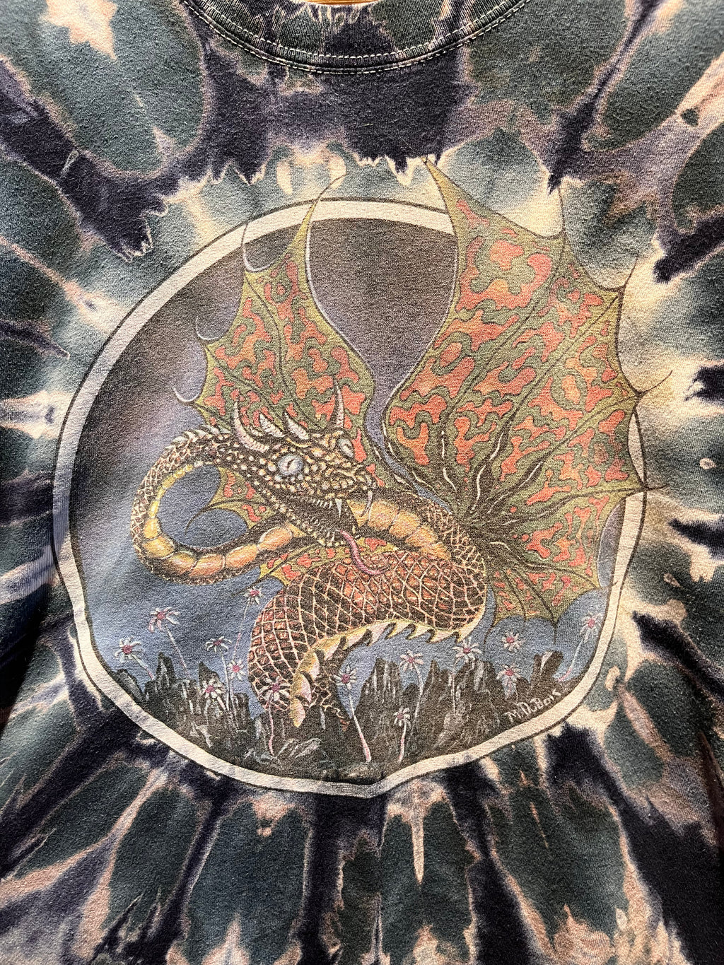 Vintage M. Dubois Tie Dye Dragon Graphic T-Shirt: Large