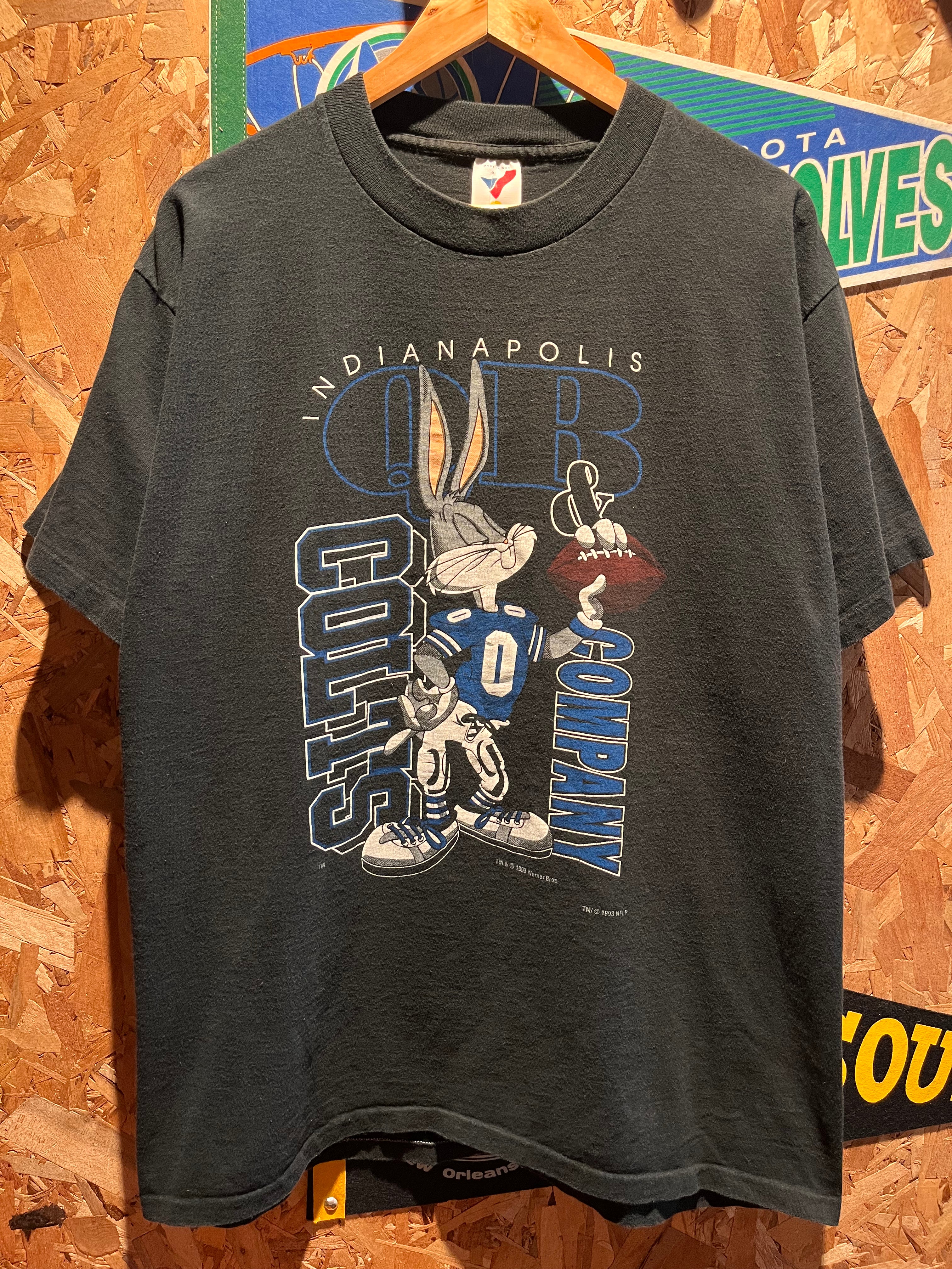 Vintage Indianpolis Colts Bugs Bunny NFL 90's Artex Black T-Shirt: XL