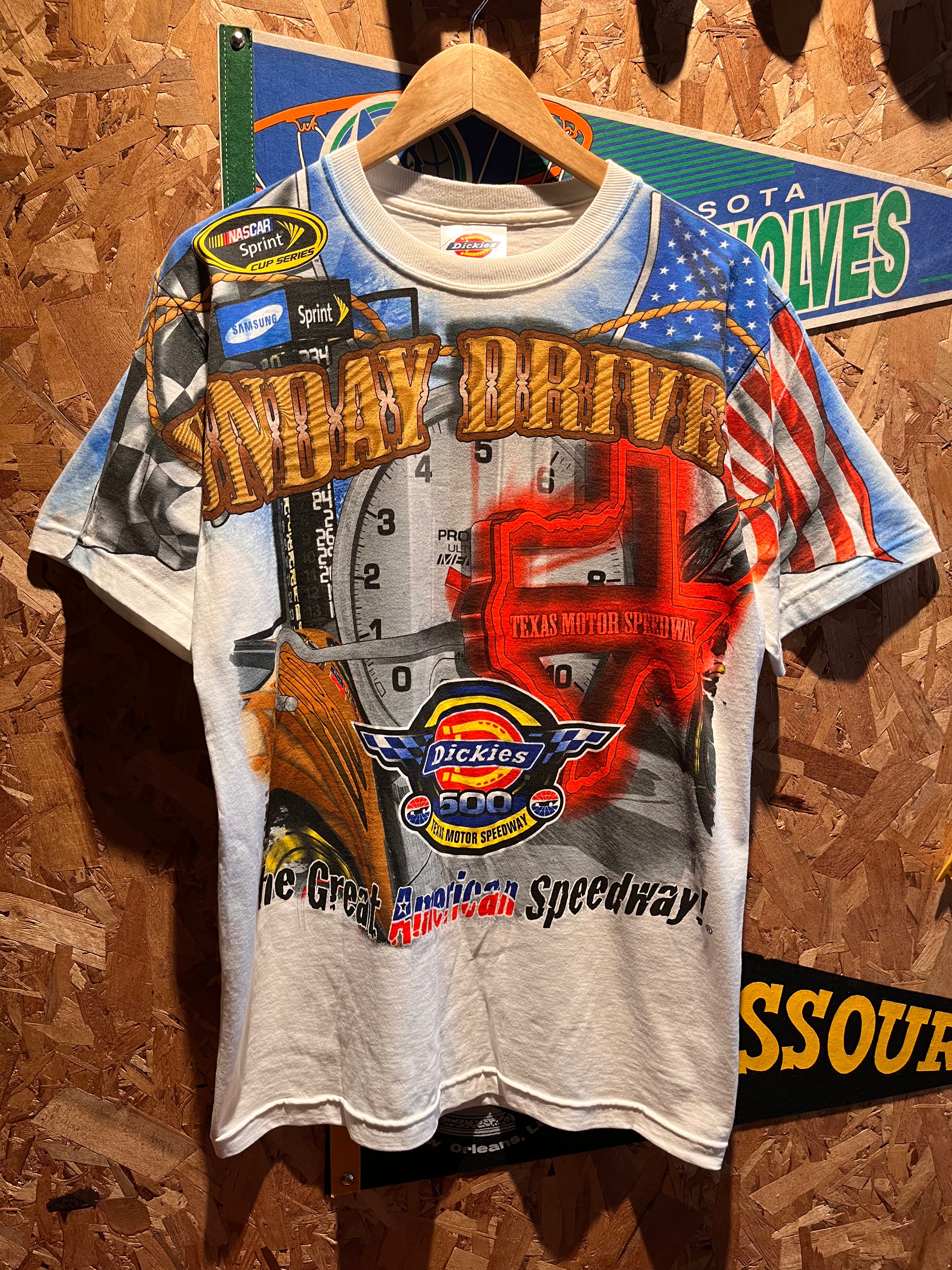 Vintage Dickies Sunday Drive Texas Motor Speedway NASCAR All Over Print T-Shirt: Medium