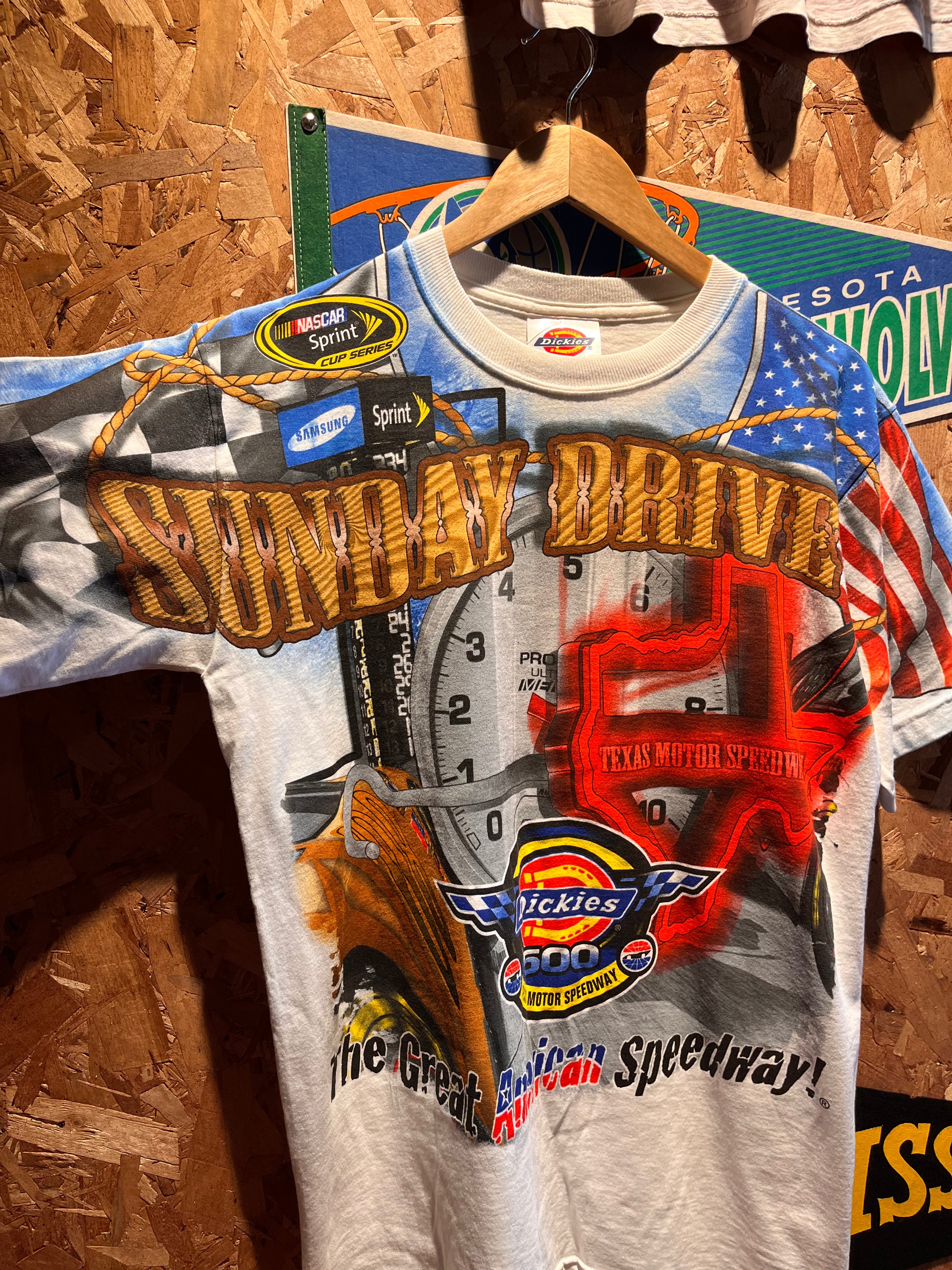 Vintage Dickies Sunday Drive Texas Motor Speedway NASCAR All Over Print T-Shirt: Medium