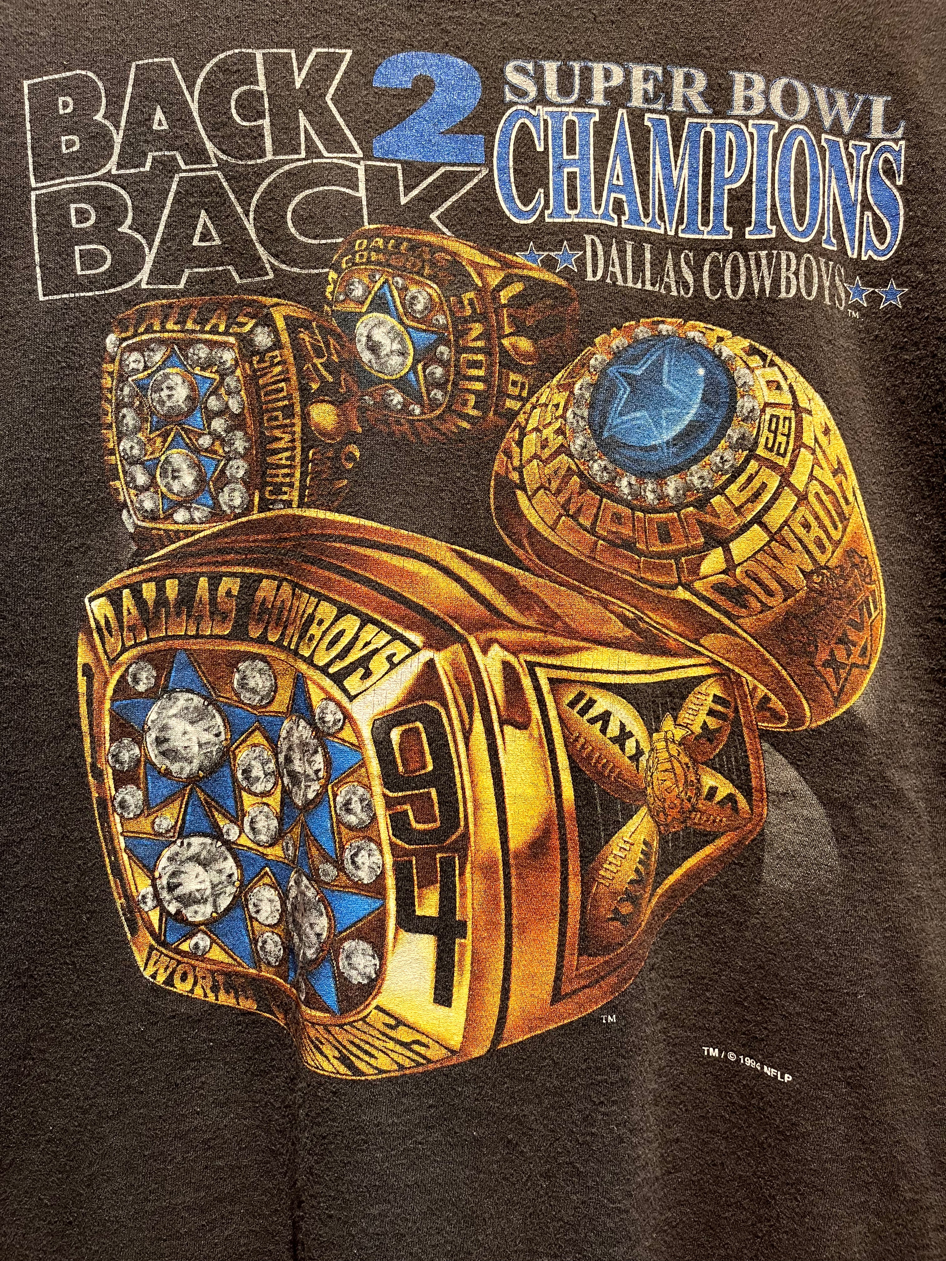 VIntage Dallas Cowboys Back 2 Back Super Bowl Rings Salem Black T-Shirt: XL