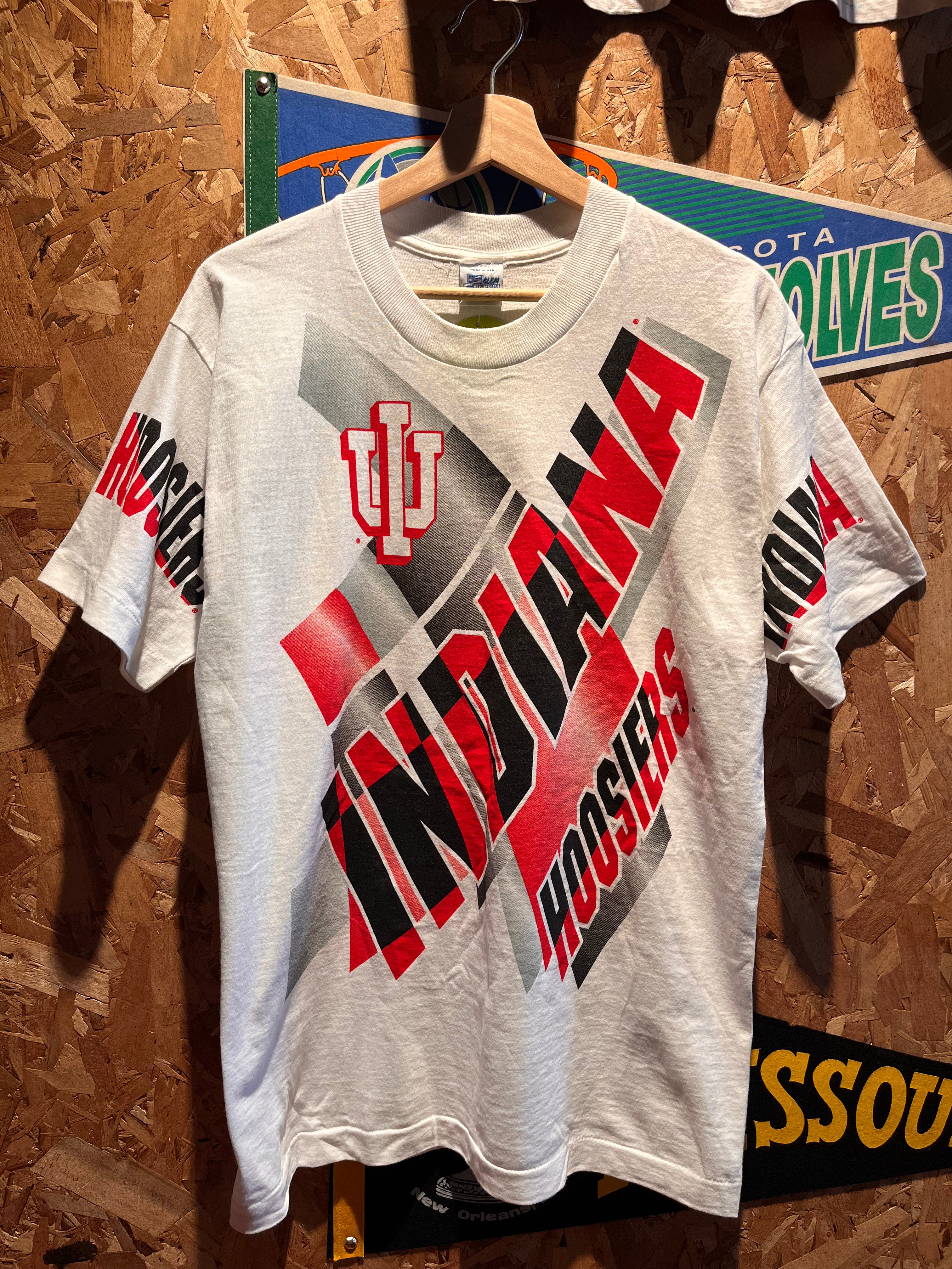 Vintage Indiana University IU Hoosiers All Over Print Salem T-Shirt: Youth XL