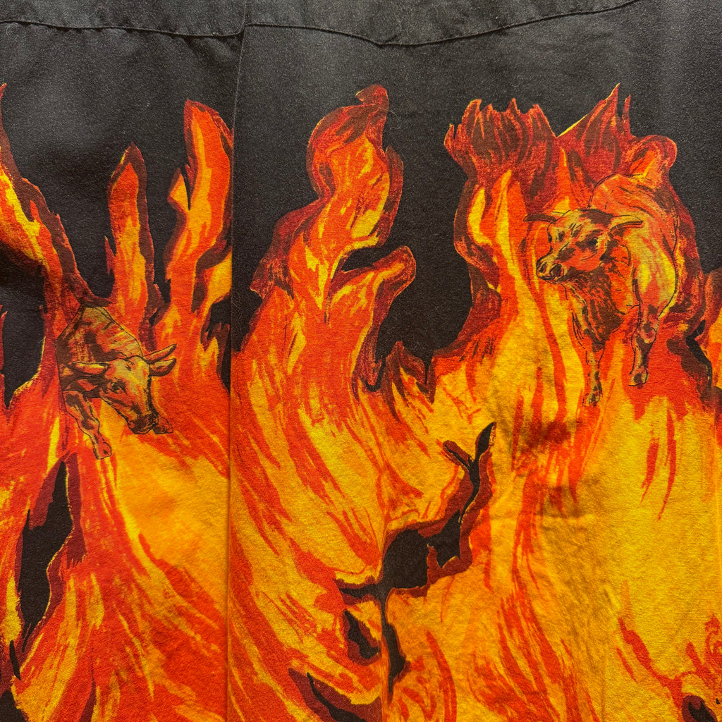 Vintage Flame All Over Graphic Western Button Shirt: XXL