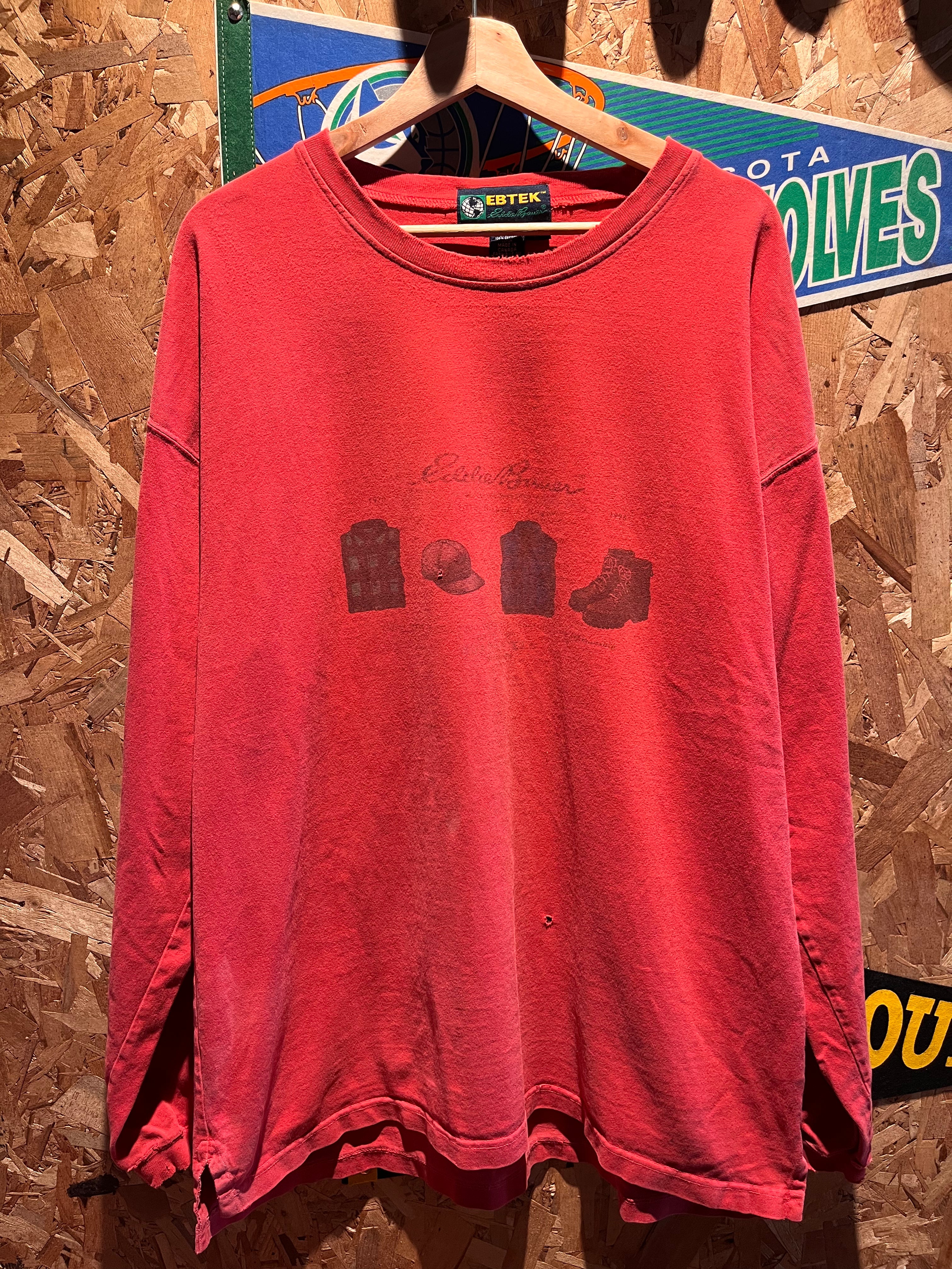 Vintage Eddie Bauer Ebtek Red Longsleeve Graphic T-Shirt: Large