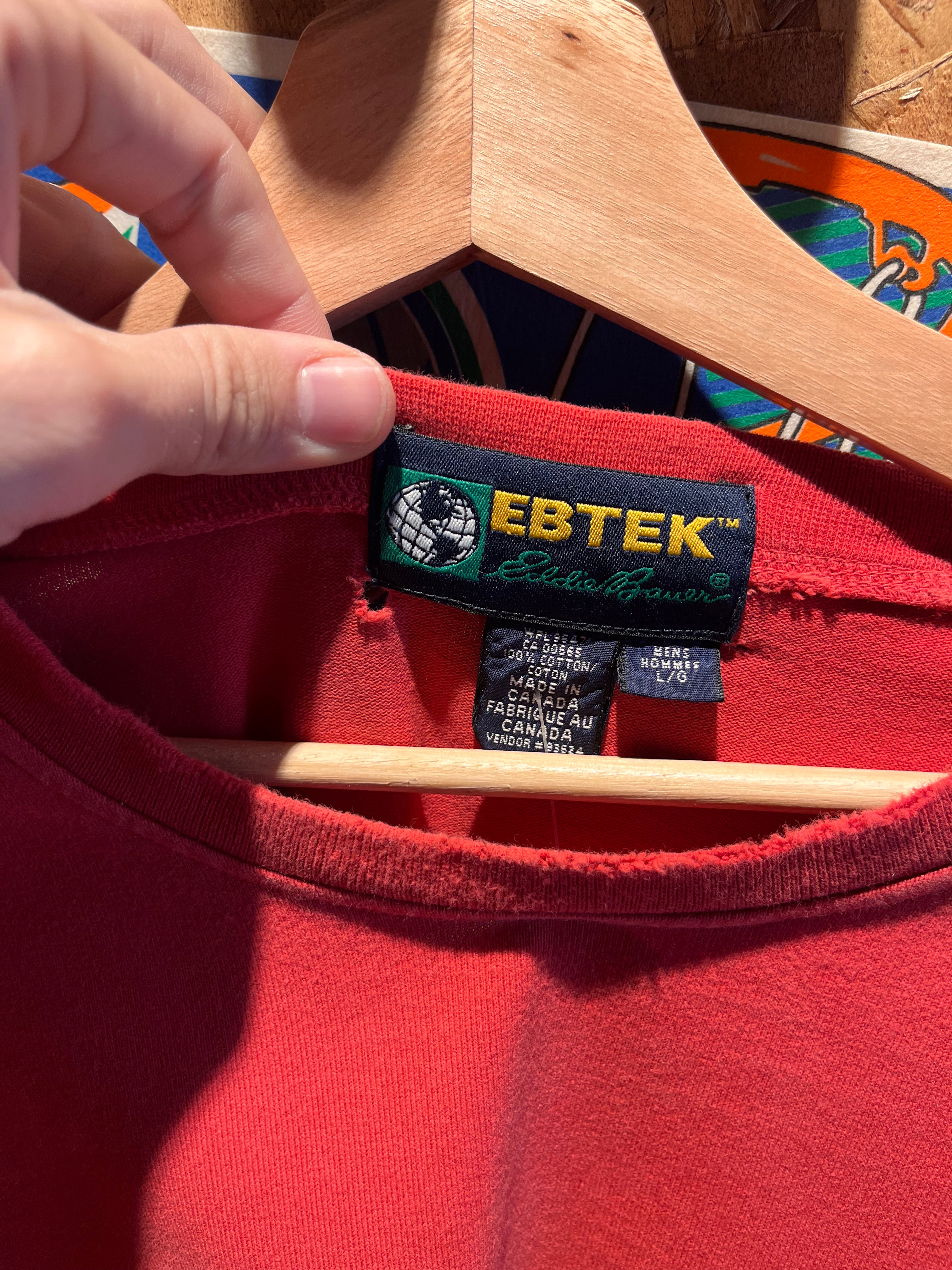 Vintage Eddie Bauer Ebtek Red Longsleeve Graphic T-Shirt: Large