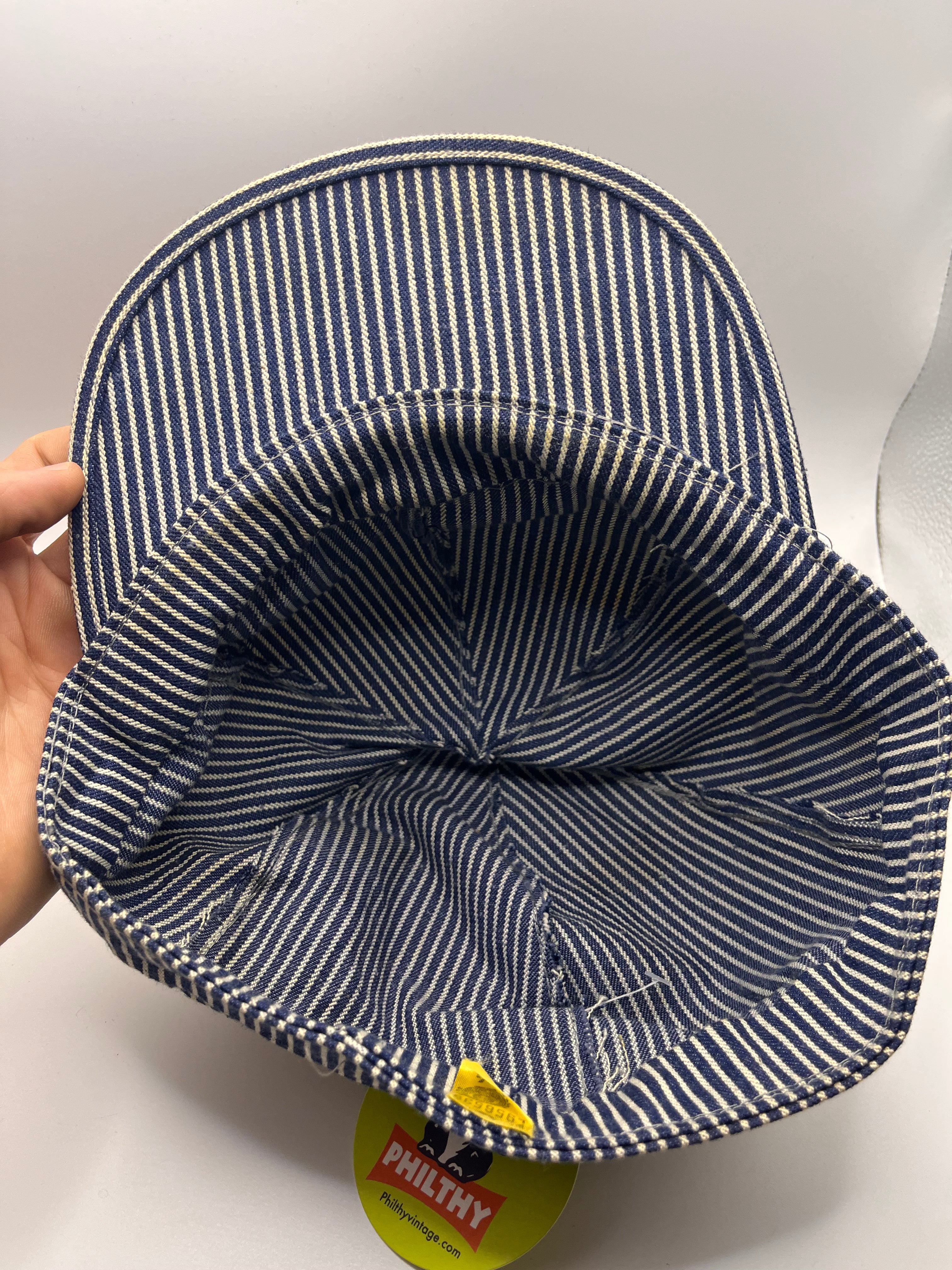 Vtg BIG MAC Penneys 60's Union Made Hickory Stripe 6 Panel Balloon Top Engineer Hat: 7 1/4