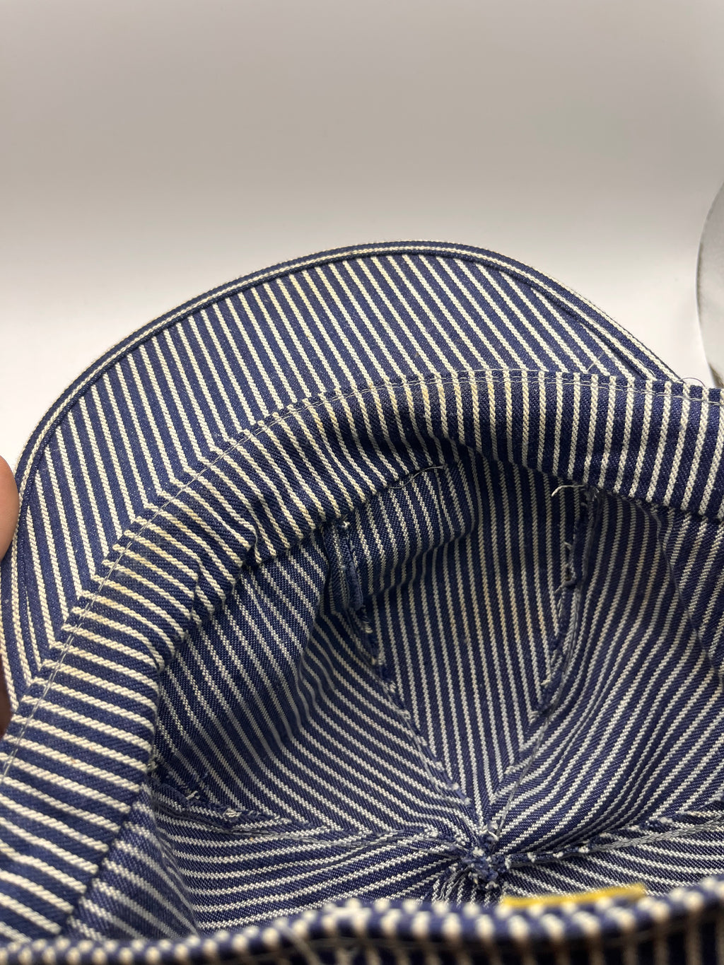 Vtg BIG MAC Penneys 60's Union Made Hickory Stripe 6 Panel Balloon Top Engineer Hat: 7 1/4