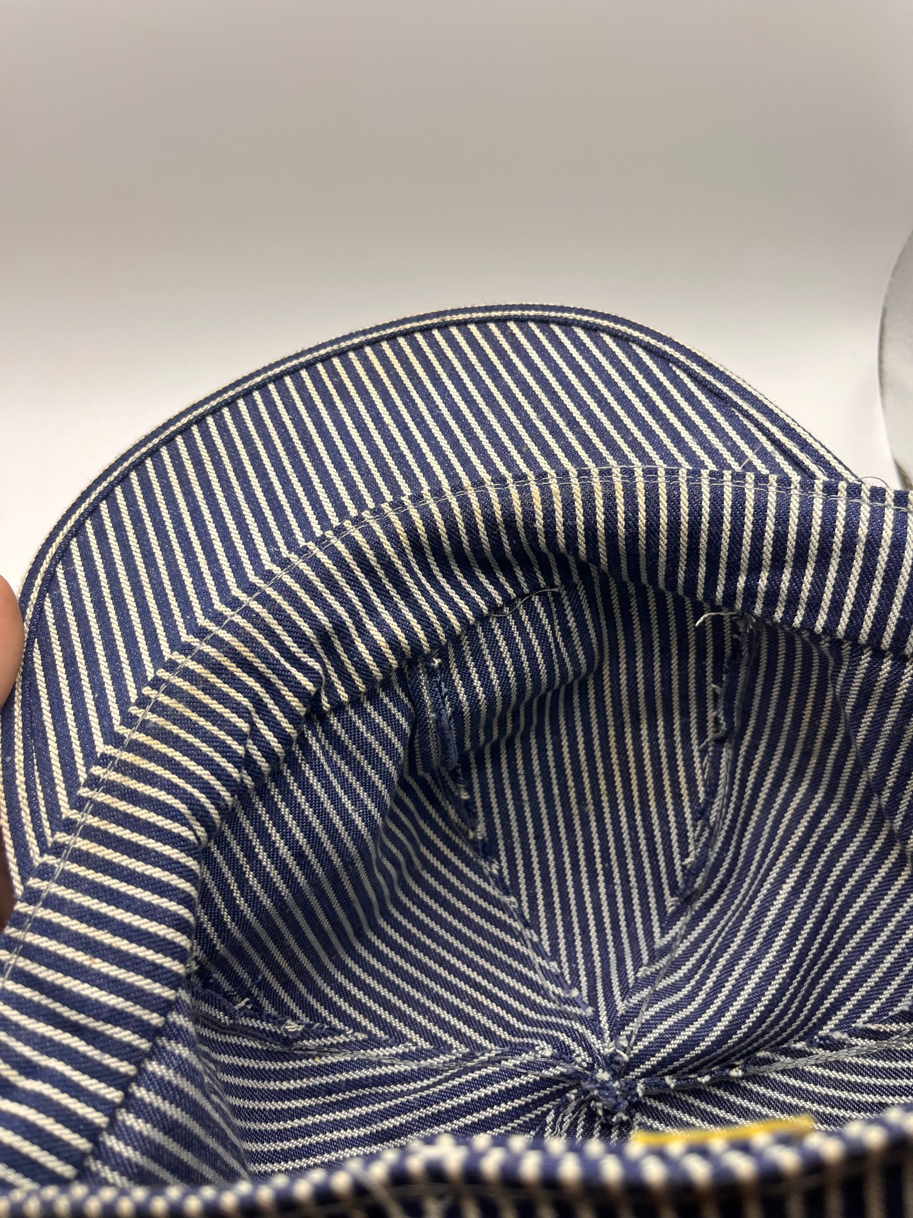 Vtg BIG MAC Penneys 60's Union Made Hickory Stripe 6 Panel Balloon Top Engineer Hat: 7 1/4