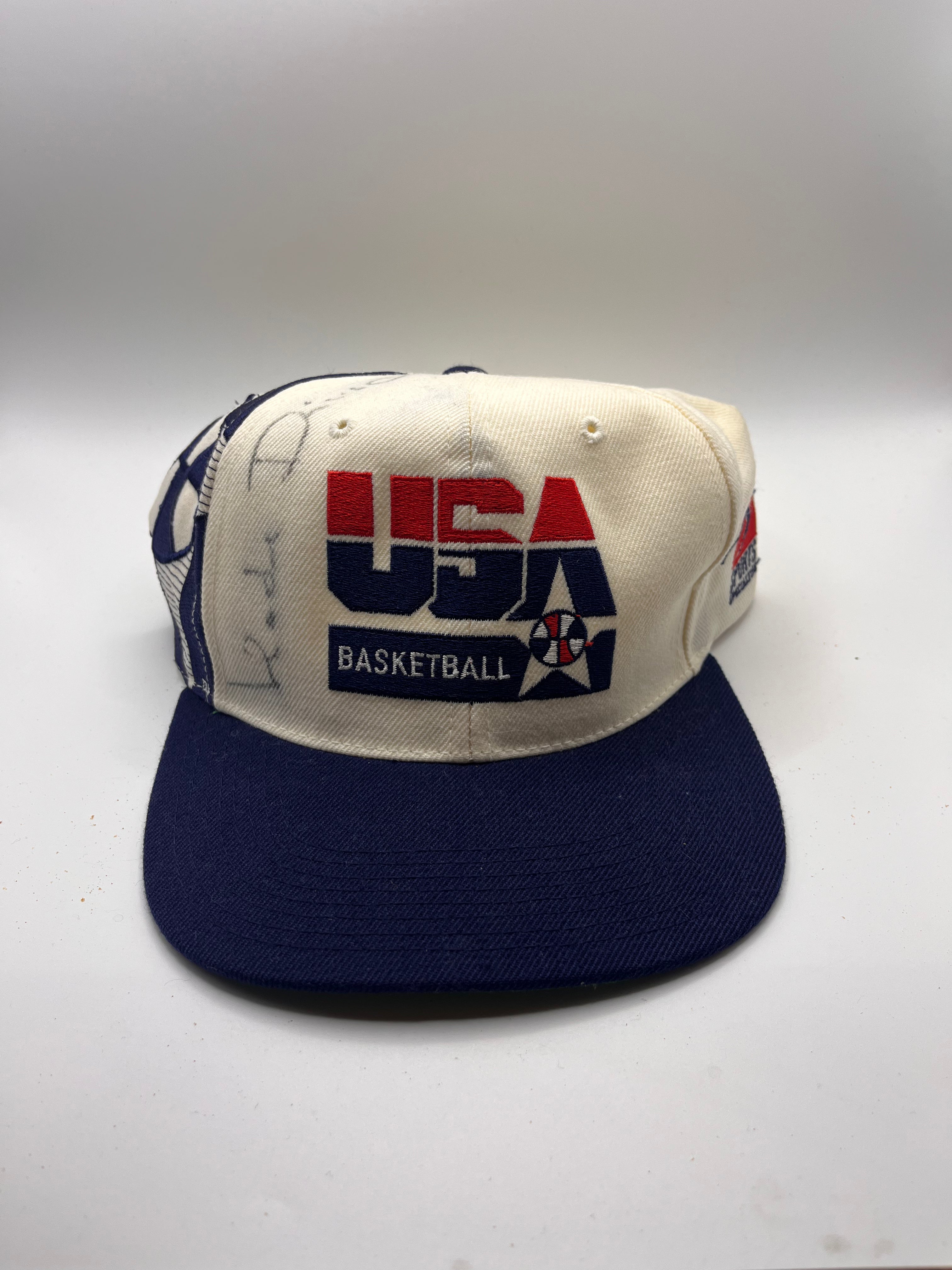 Vintage USA Basketball Olympics Sports Specialties Snapback Hat Signed by Vlade Divac