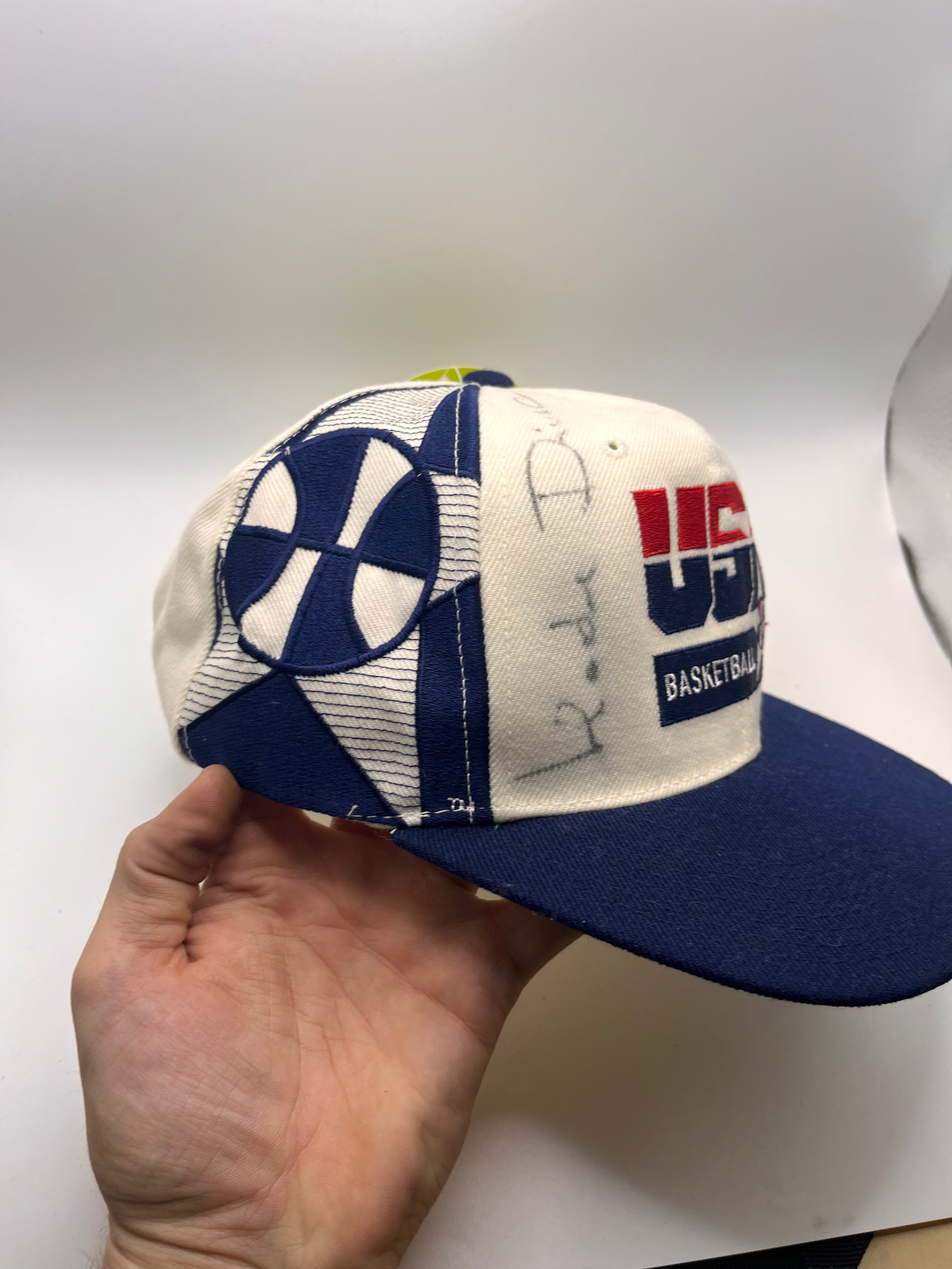 Vintage USA Basketball Olympics Sports Specialties Snapback Hat Signed by Vlade Divac