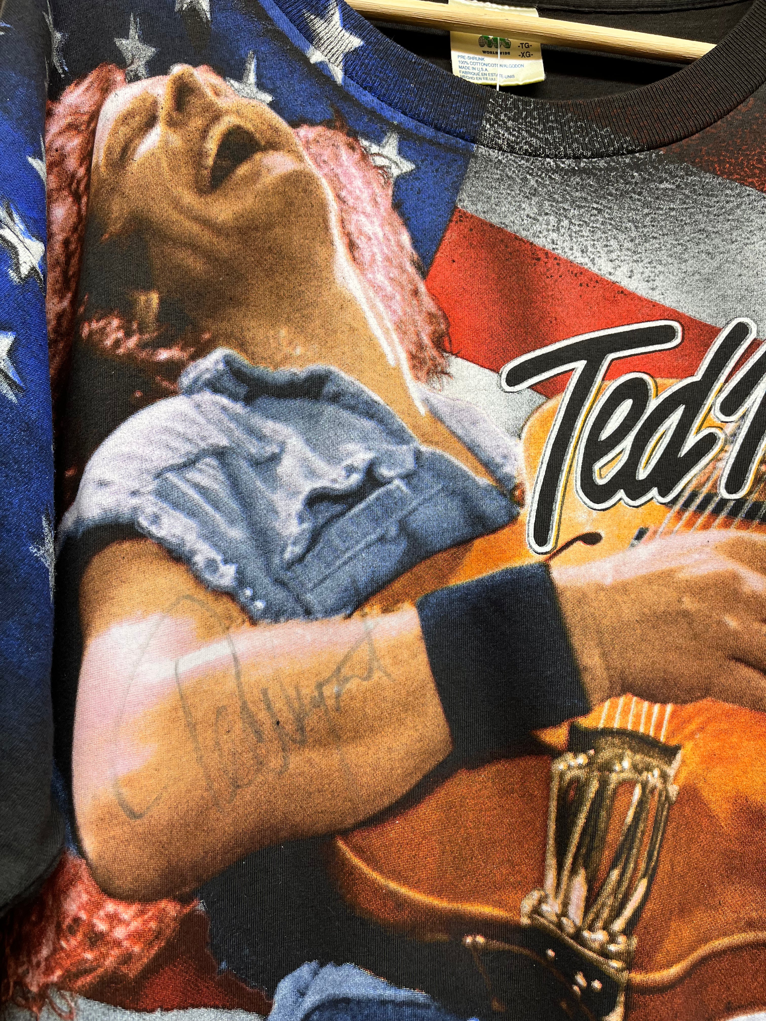 Vintage One Nation Under Ted Nugent Autographed All Over Print Winterland T-Shirt: XL