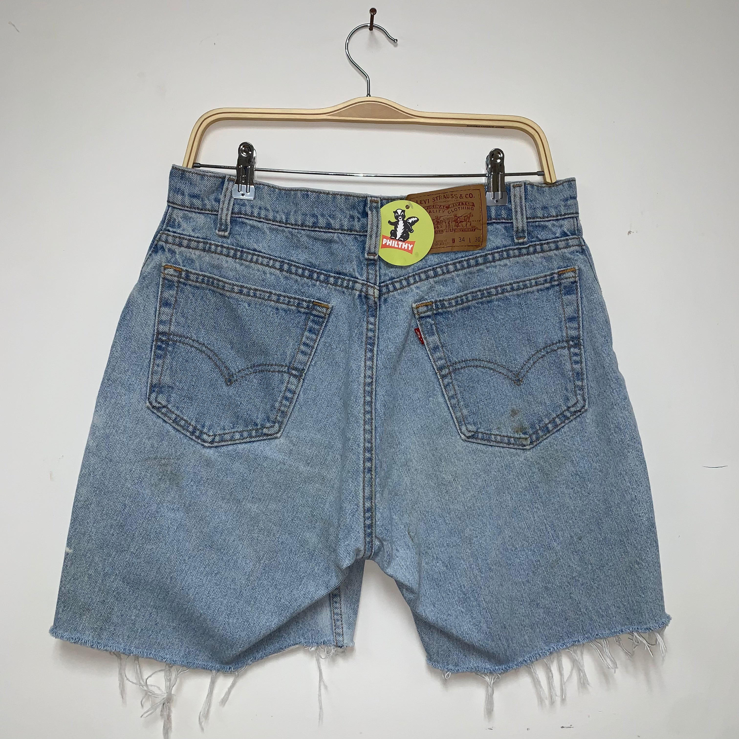 Vintage Levi's Cut off Jean Shorts Distressed Bleached Denim: 34"