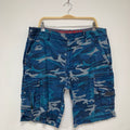 Vtg Blue Camo Y2K Baggy Cargo Shorts: 38"