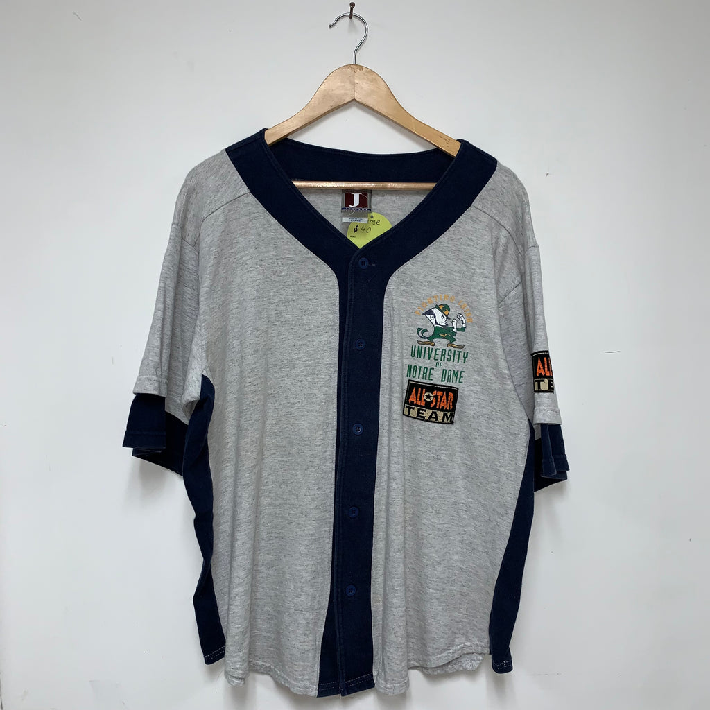 Vintage University of Notre Dame Fighting Irish Grey All Star Baseball Jersey Shirt: Large