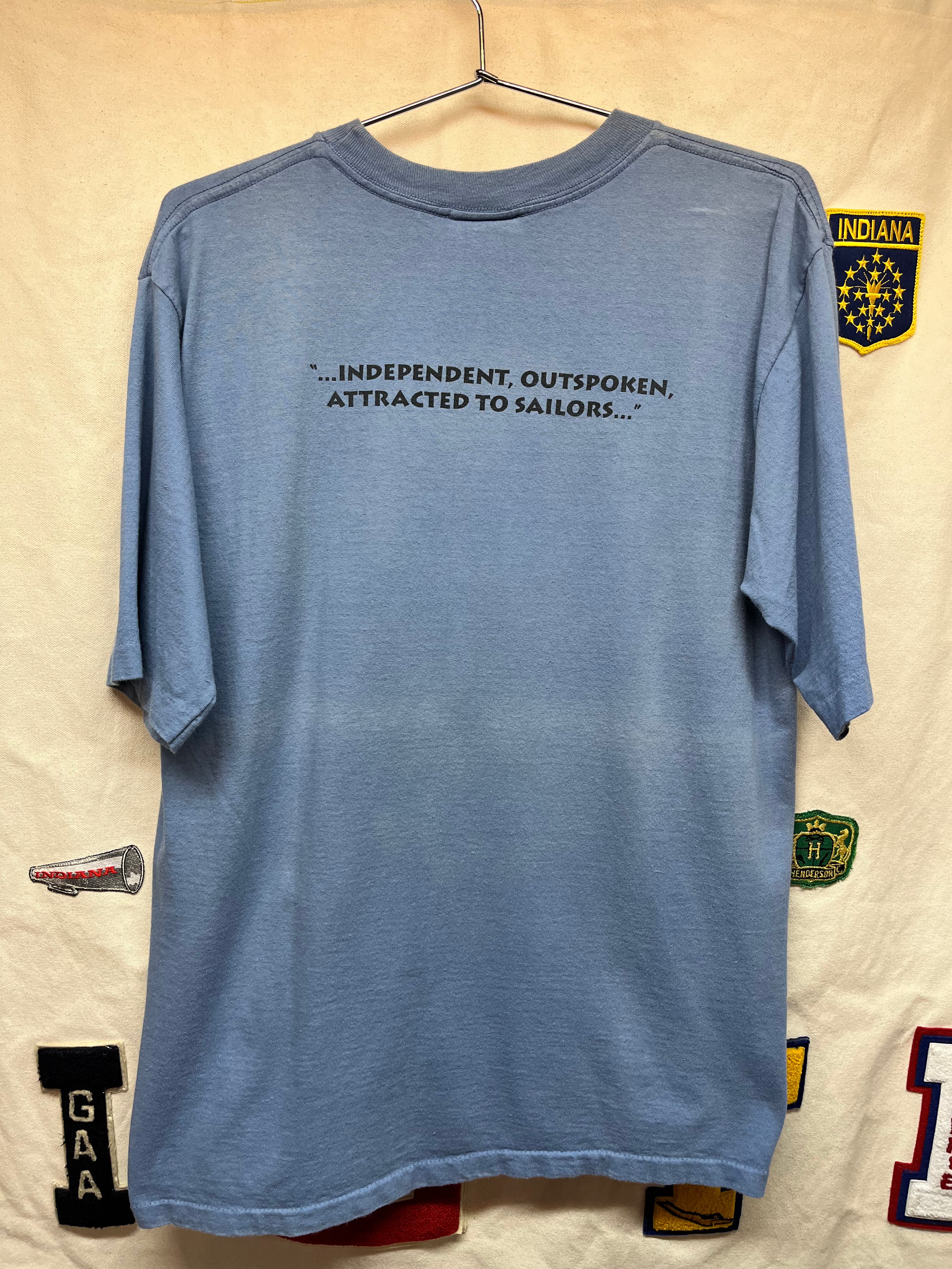 Vintage Olive Oyl Popeye Big Face Tv Show Graphique De France Blue T-Shirt: Large