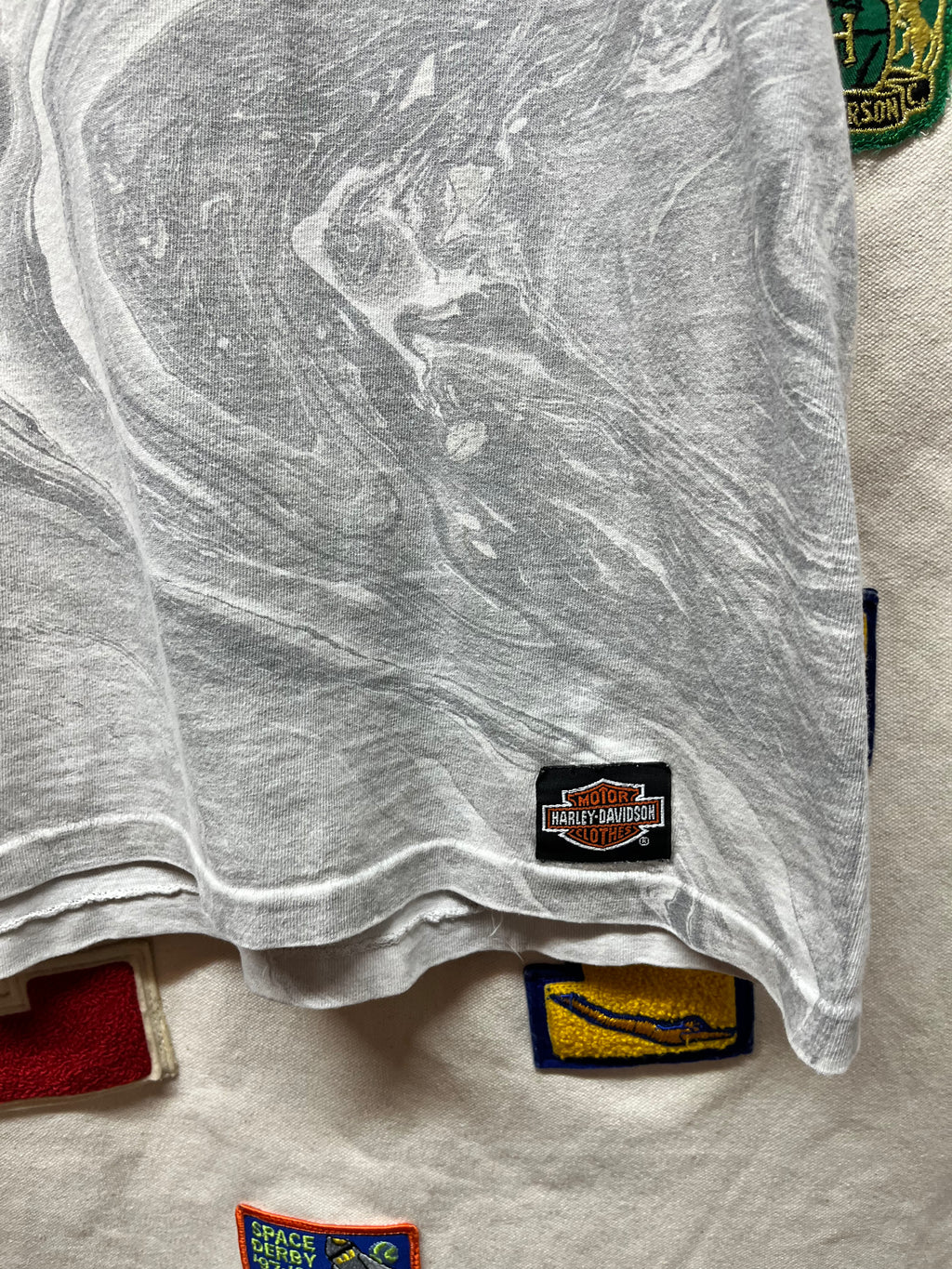 Vintage Harley Davidson Rules Holoubek All Over Marble Print T-Shirt: Large