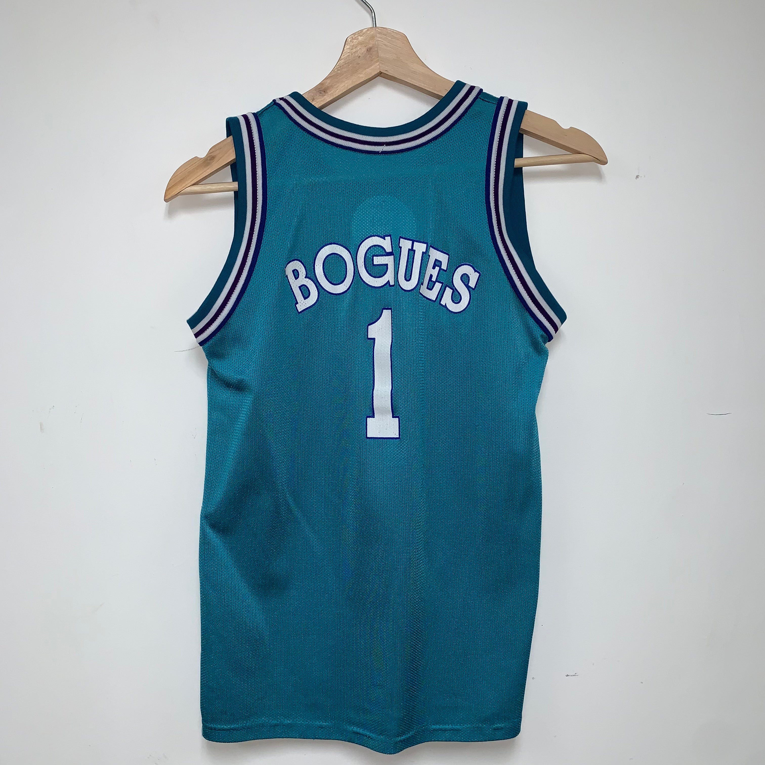 Vintage Mugsy Bogues 1 Charlotte Hornets NBA Champion Basketball Jersey: Youth Large