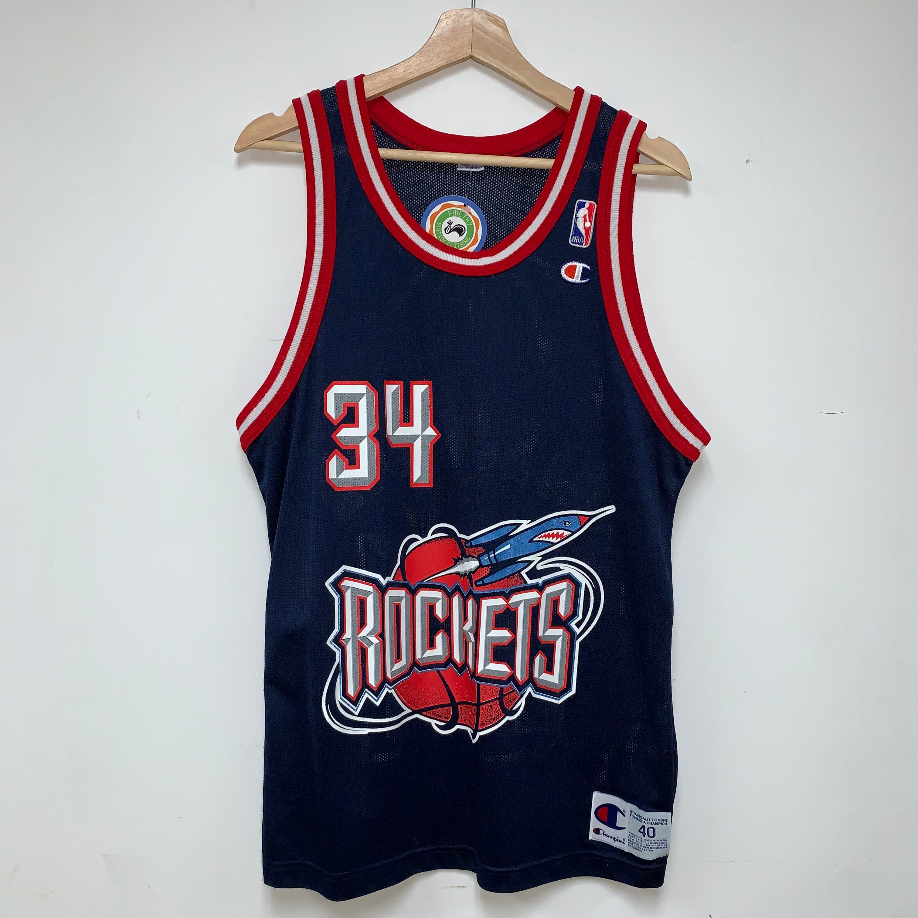 Vintage Hakeem Olajuwon 34 Houston Rockets Navy Champion Basketball Jersey: 40 (Medium)