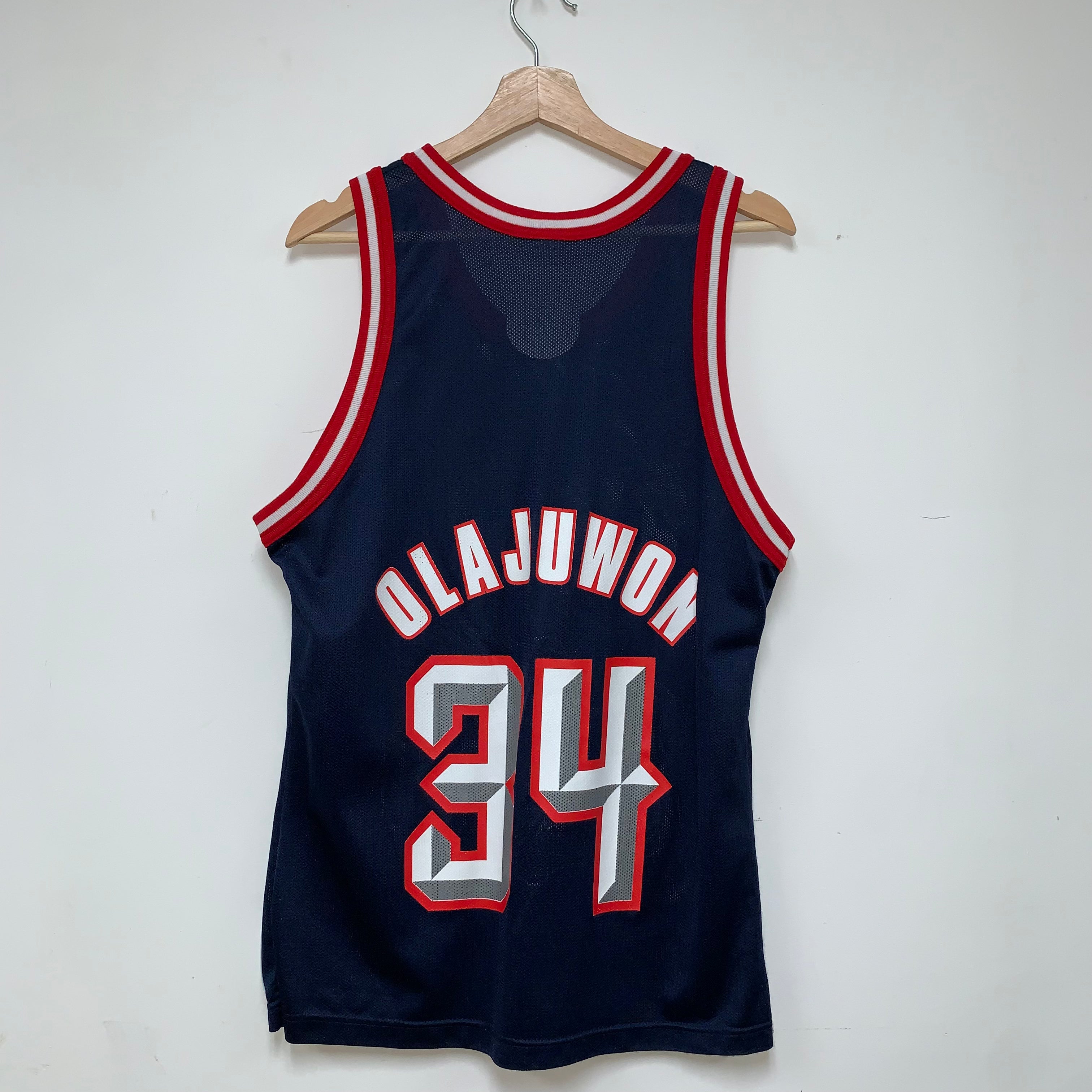 Vintage Hakeem Olajuwon 34 Houston Rockets Navy Champion Basketball Jersey: 40 (Medium)