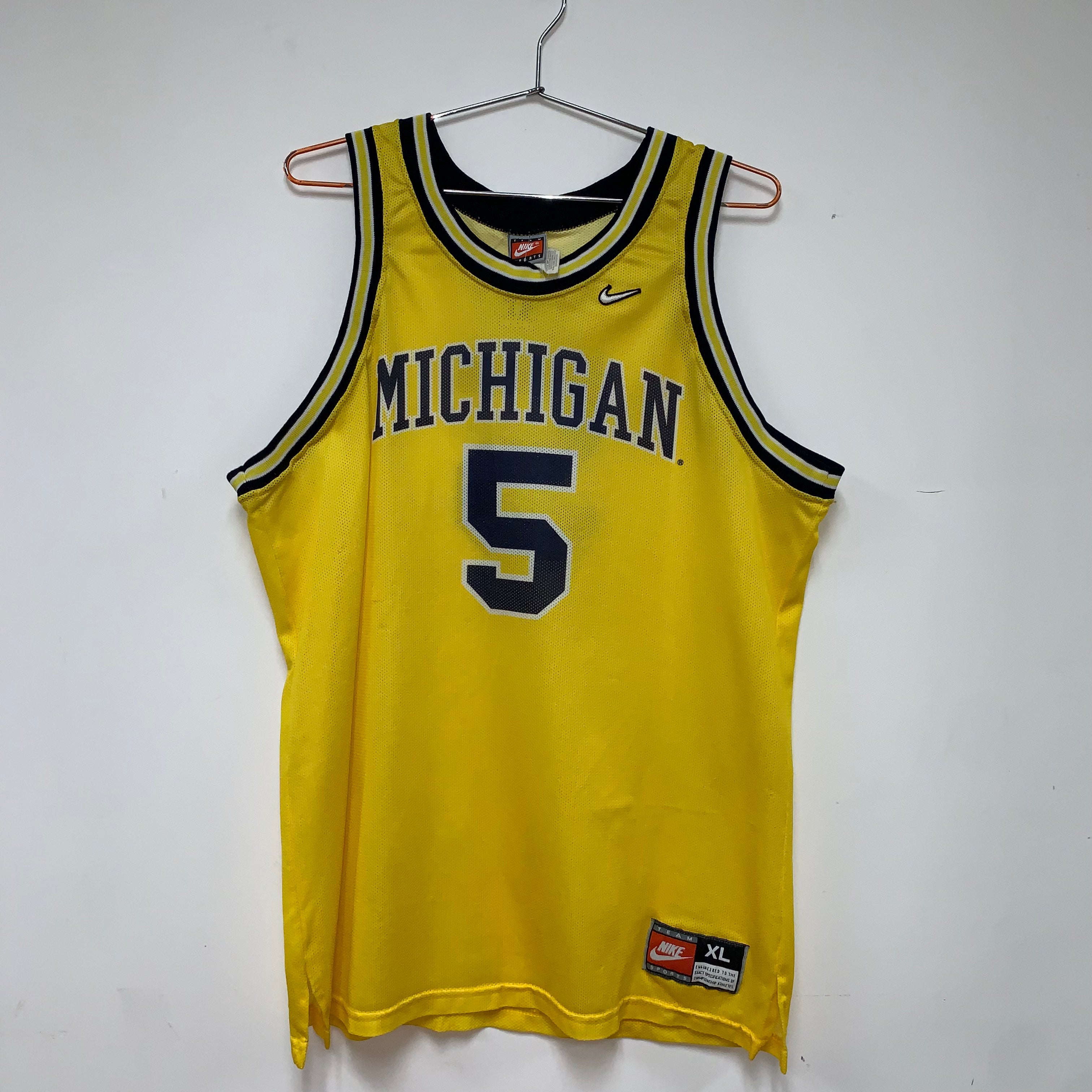 Vintage University of Michigan Chris Webber 5 Yellow Nike Team Basketball Jersey: XL