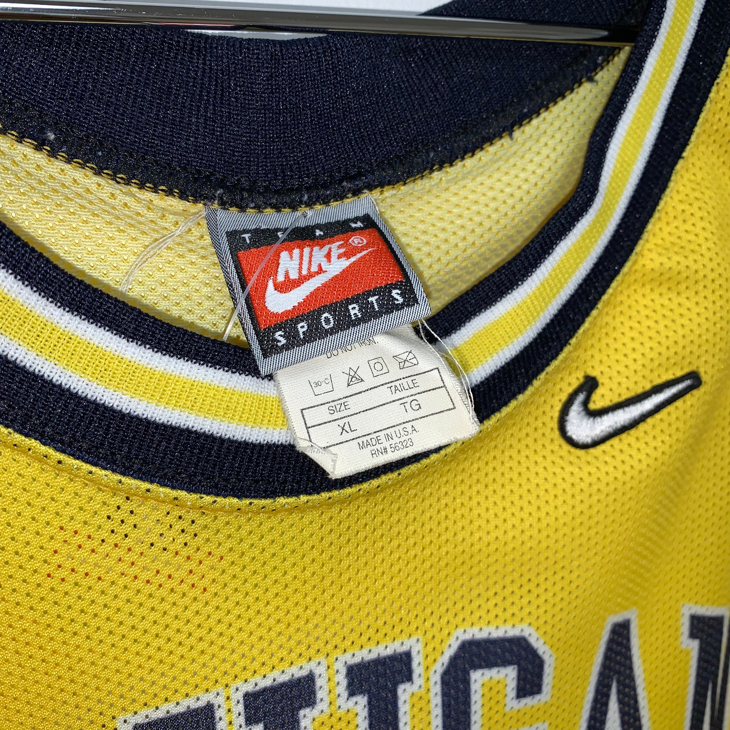 Vintage University of Michigan Chris Webber 5 Yellow Nike Team Basketball Jersey: XL