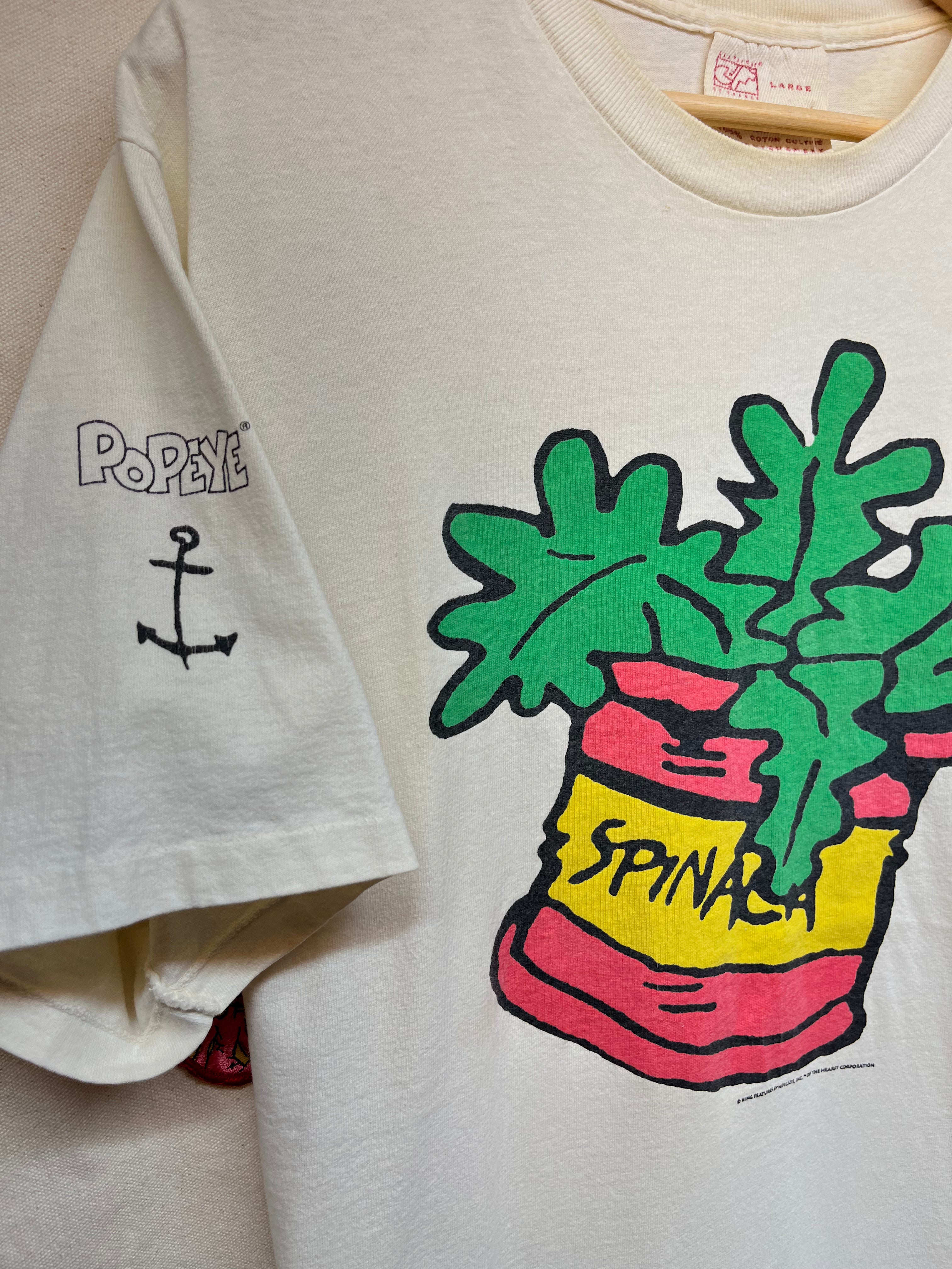Vintage Popeye Spinach Sailor anchor Graphique De France TV Show T-Shirt: Large
