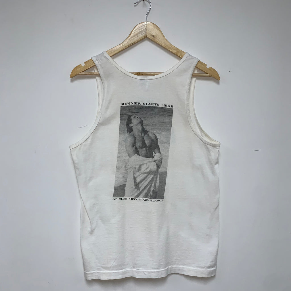 Vintage Atlantis Club Med Playa Blanca White Tank Top: Medium