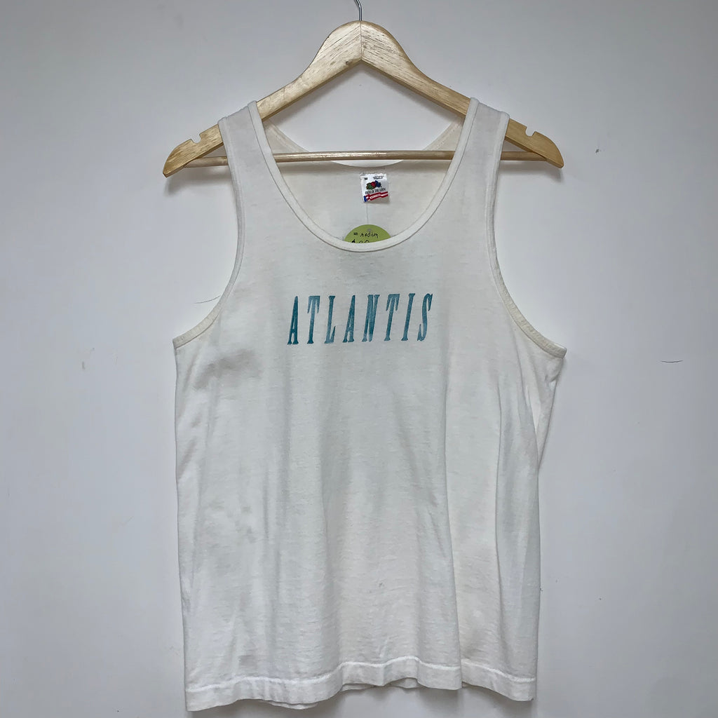 Vintage Atlantis Club Med Playa Blanca White Tank Top: Medium