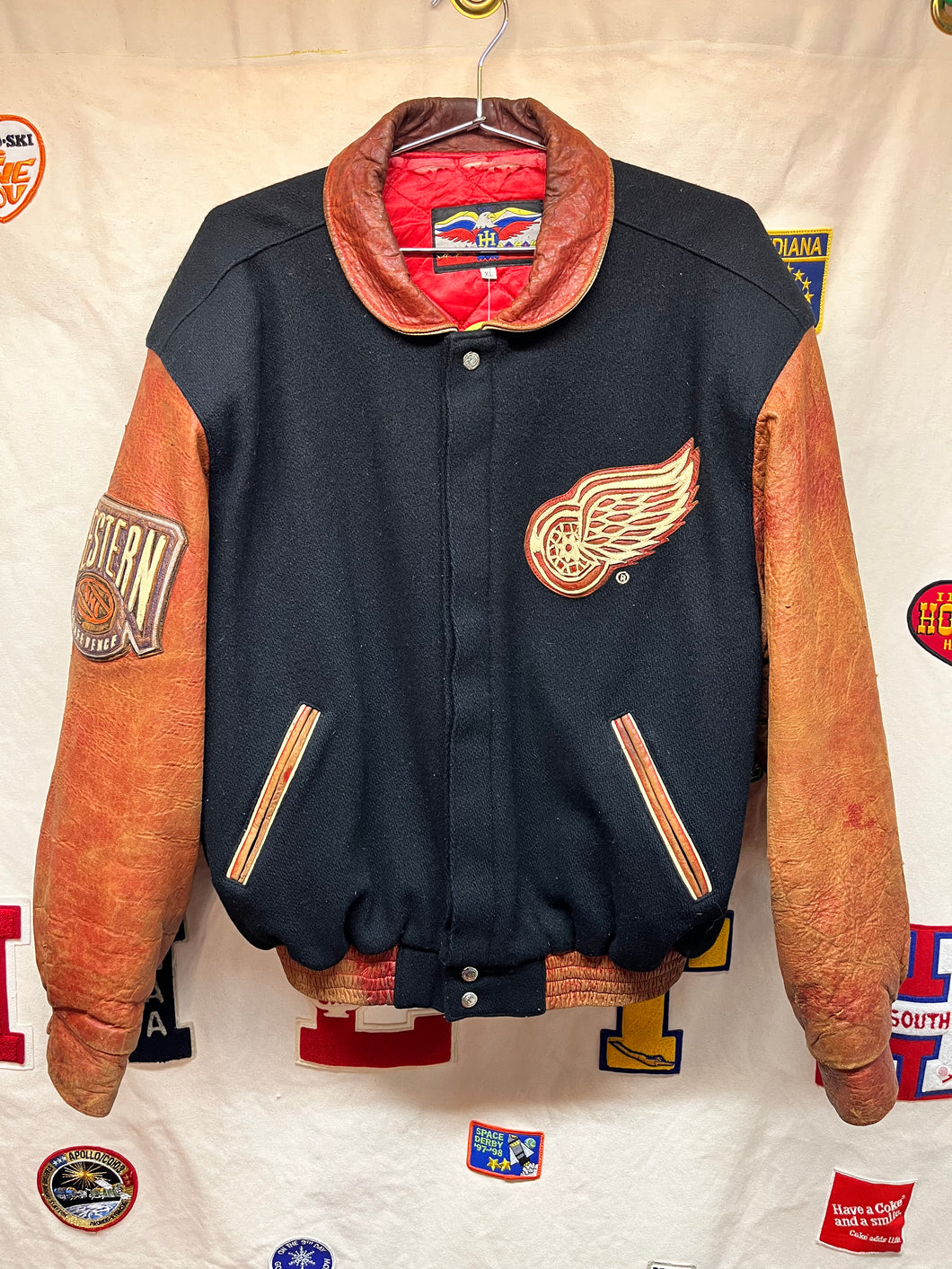 Vintage Detroit Red Wings NHL Jeff Hamilton Leather Wool Bomber Jacket: XL