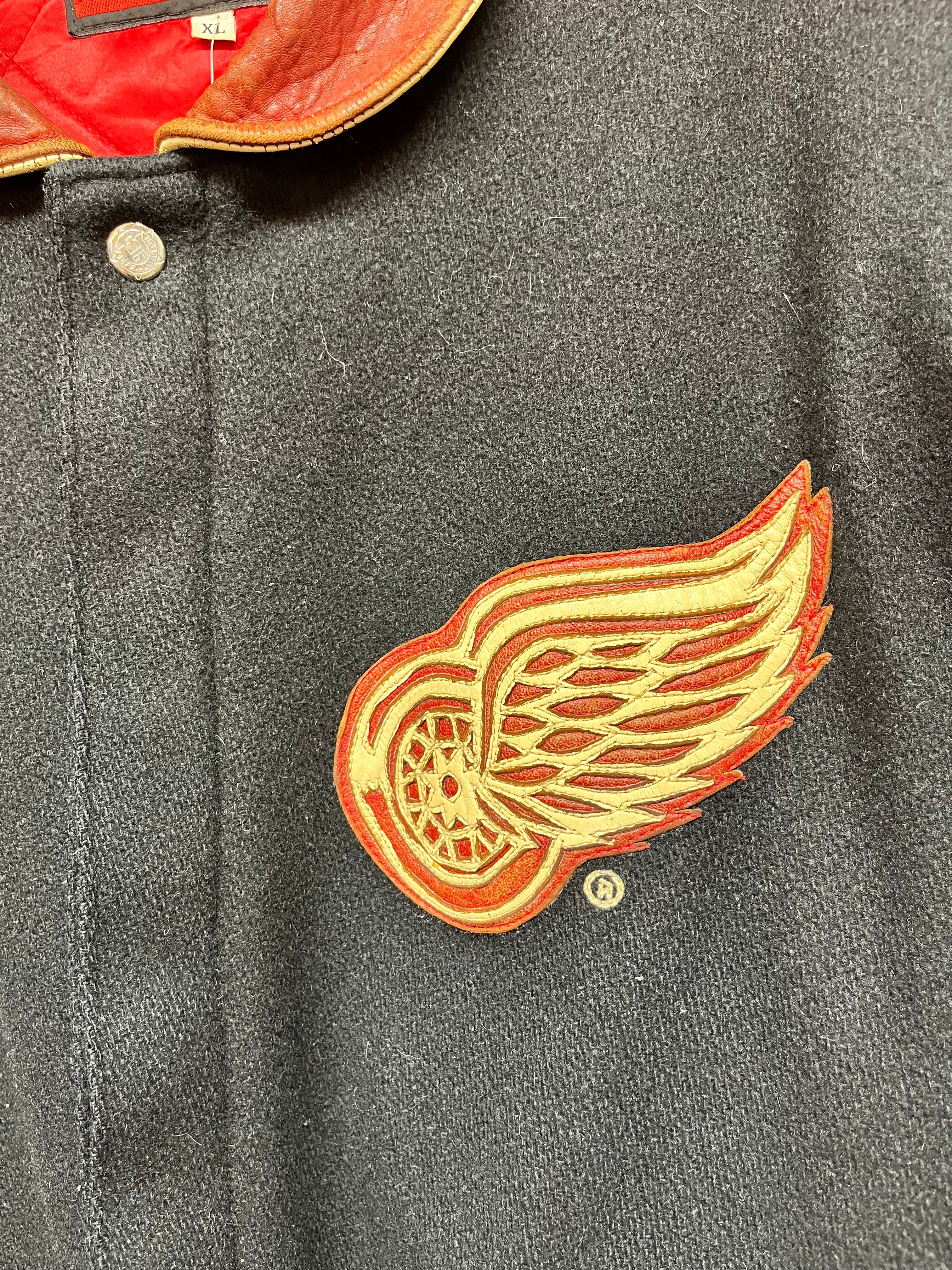 Vintage Detroit Red Wings NHL Jeff Hamilton Leather Wool Bomber Jacket: XL