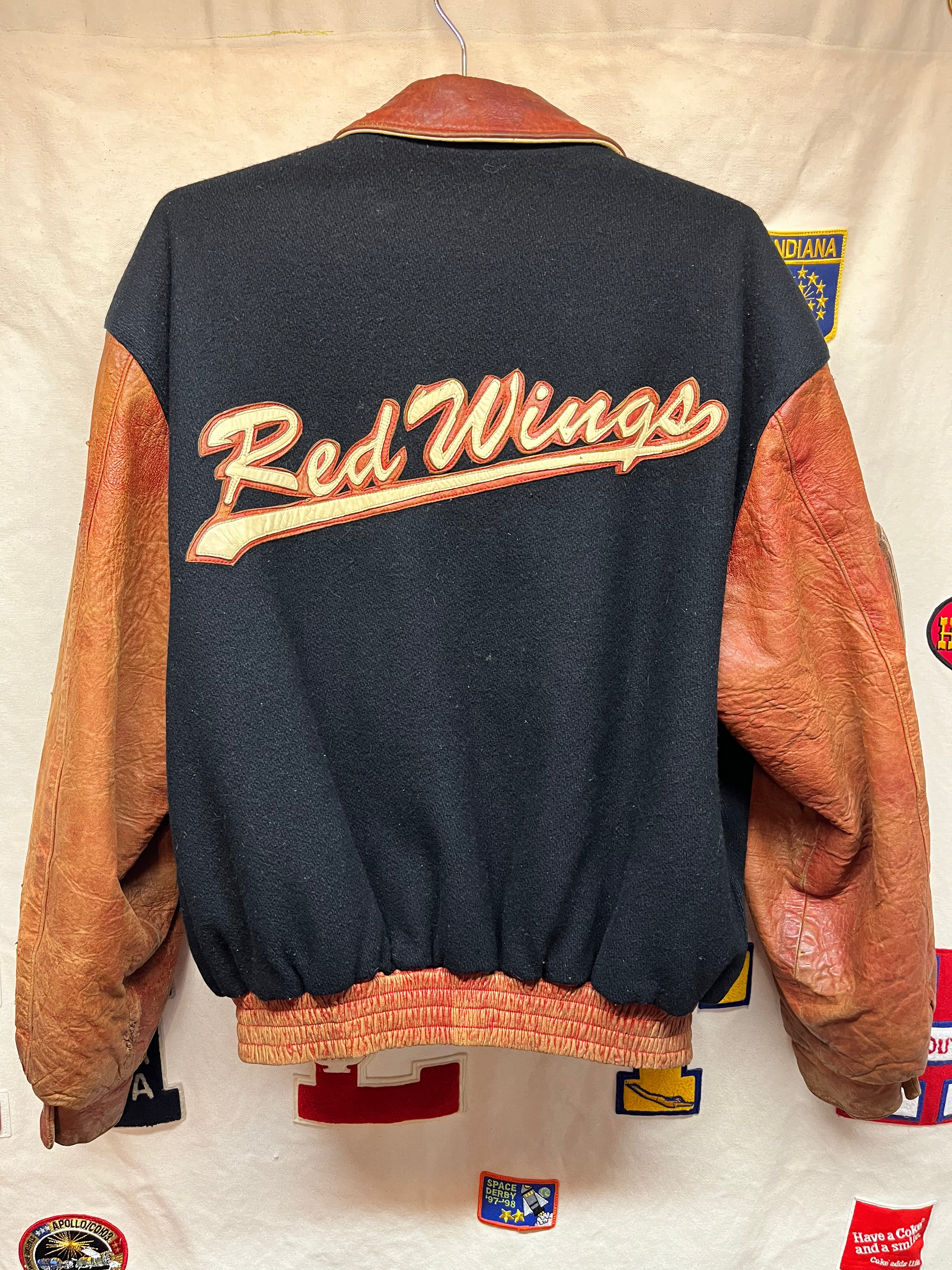 Vintage Detroit Red Wings NHL Jeff Hamilton Leather Wool Bomber Jacket: XL