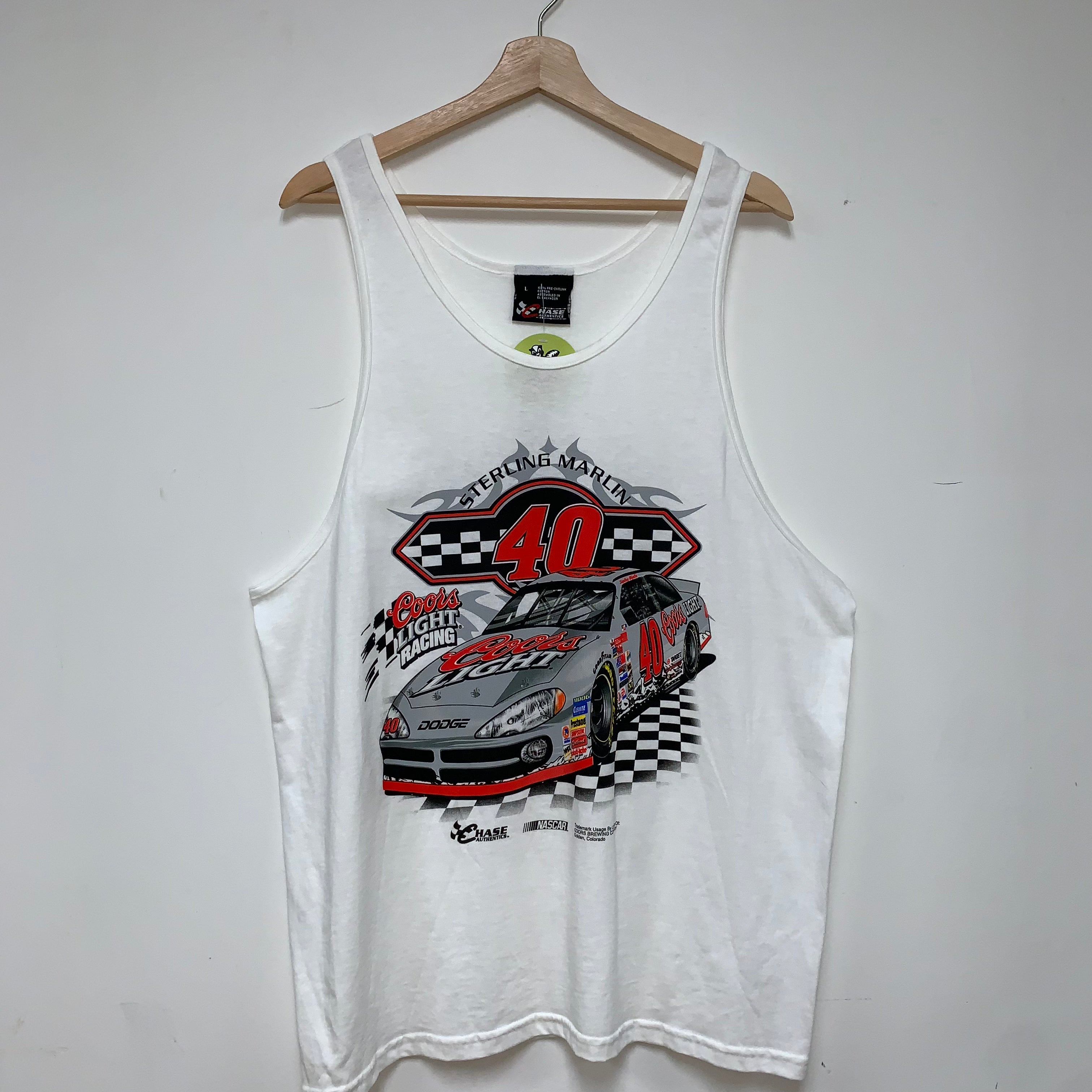 Vintage Sterling Martin Coors Light 40 Nascar White Tank Top: Large