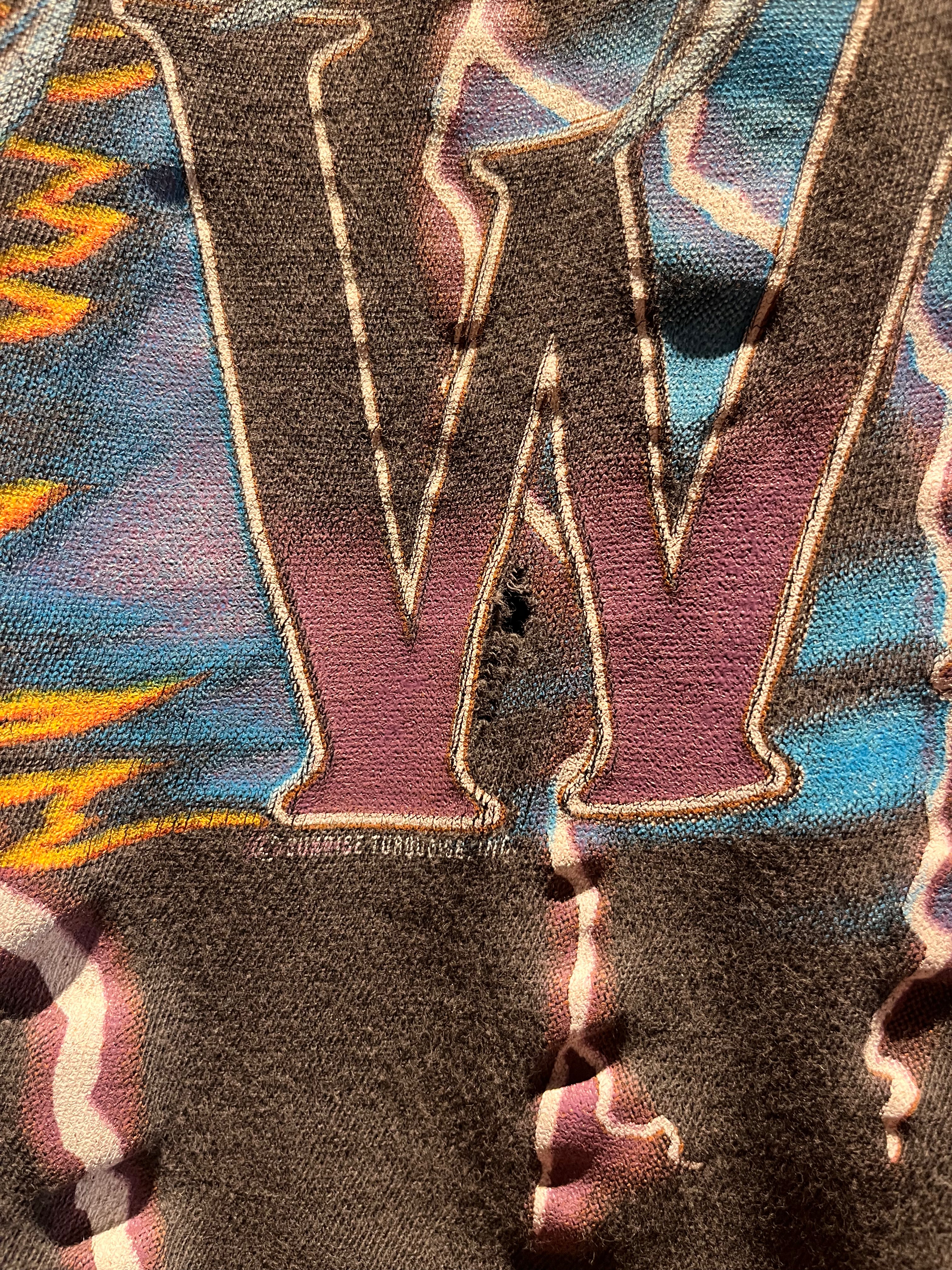 Vtg Feel The Wind Lightning American Thunder All Over Print Eagle Faded Black T-Shirt: Large