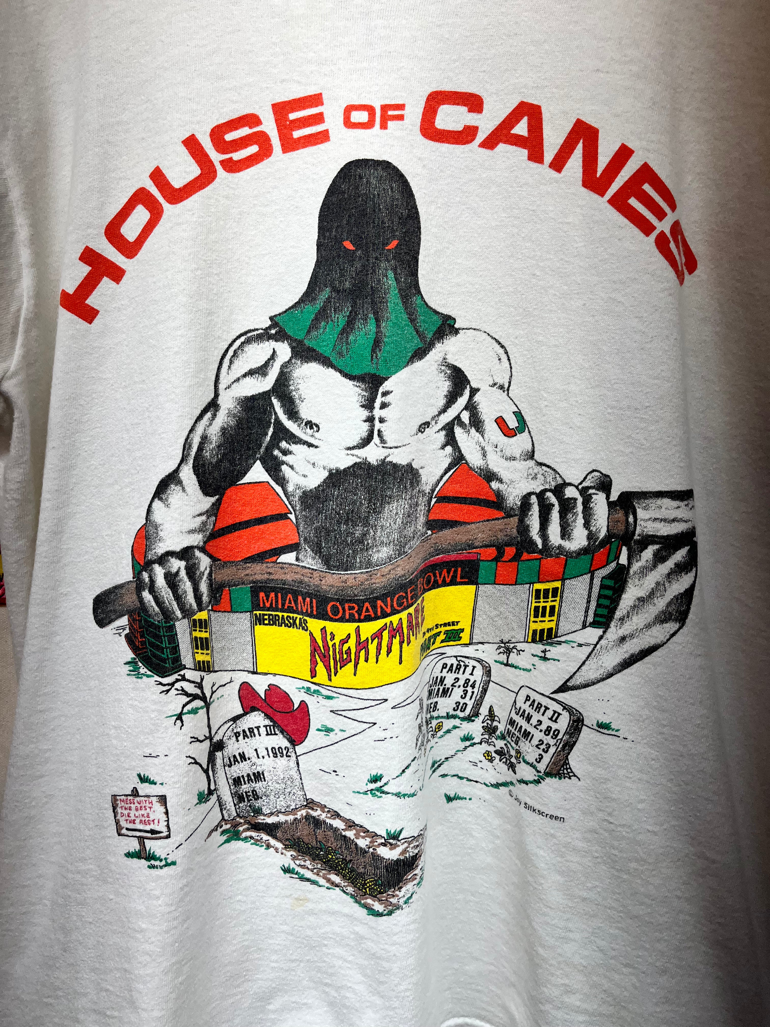 Vintage University of Miami Football Hurricanes House Of Canes 1992 T-Shirt: Medium