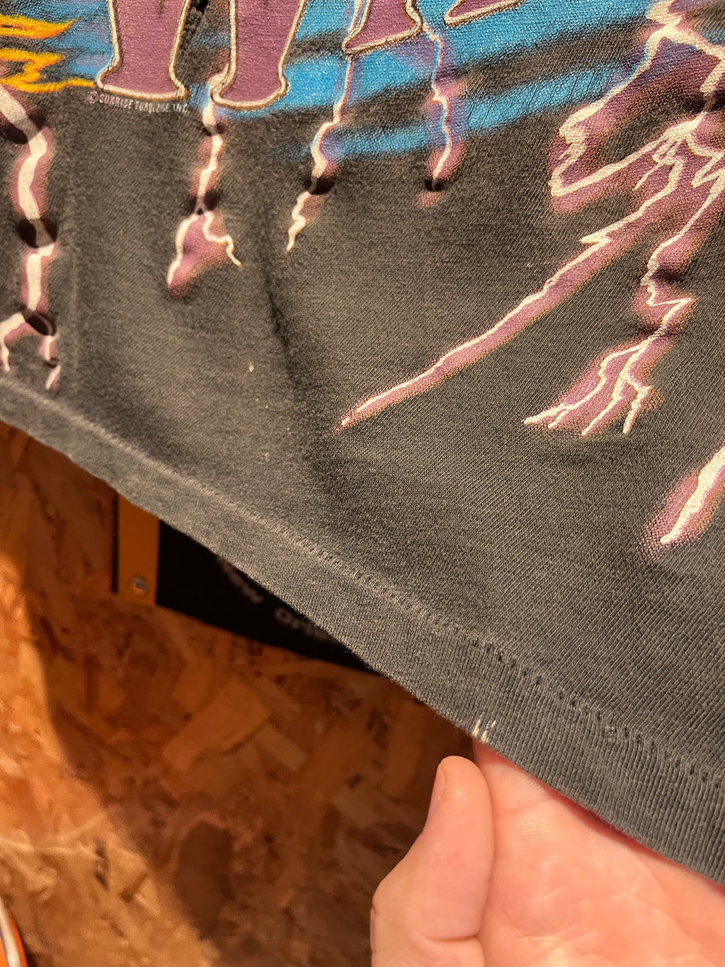Vtg Feel The Wind Lightning American Thunder All Over Print Eagle Faded Black T-Shirt: Large