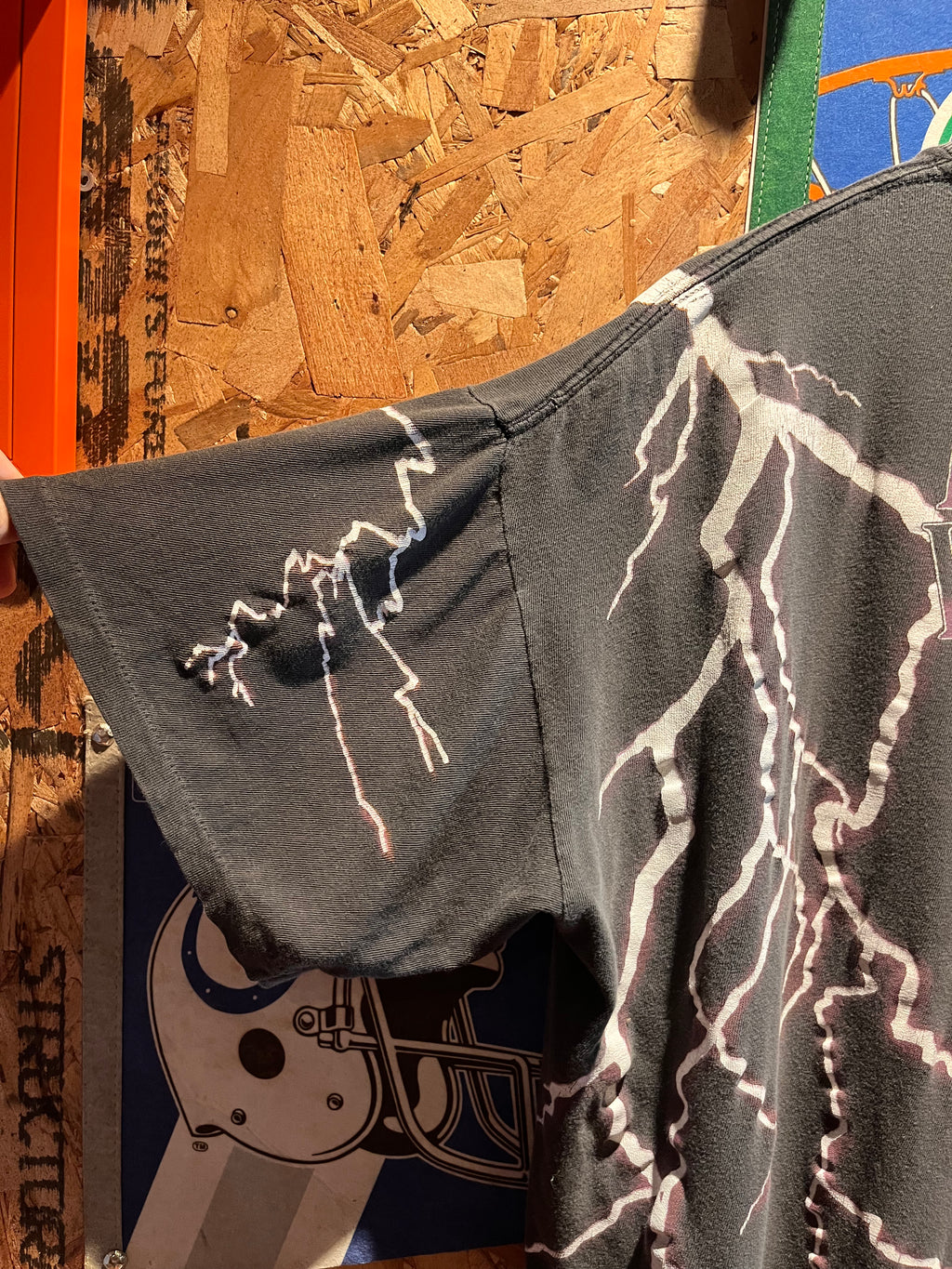 Vtg Feel The Wind Lightning American Thunder All Over Print Eagle Faded Black T-Shirt: Large